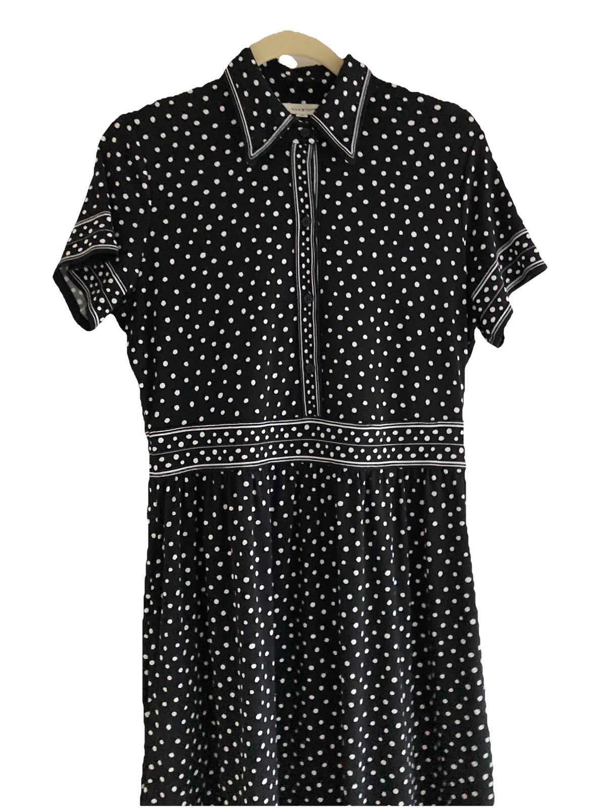 Max Studio Polka For Dress Fit Flare Pockets Size Small Chest 36” Midi