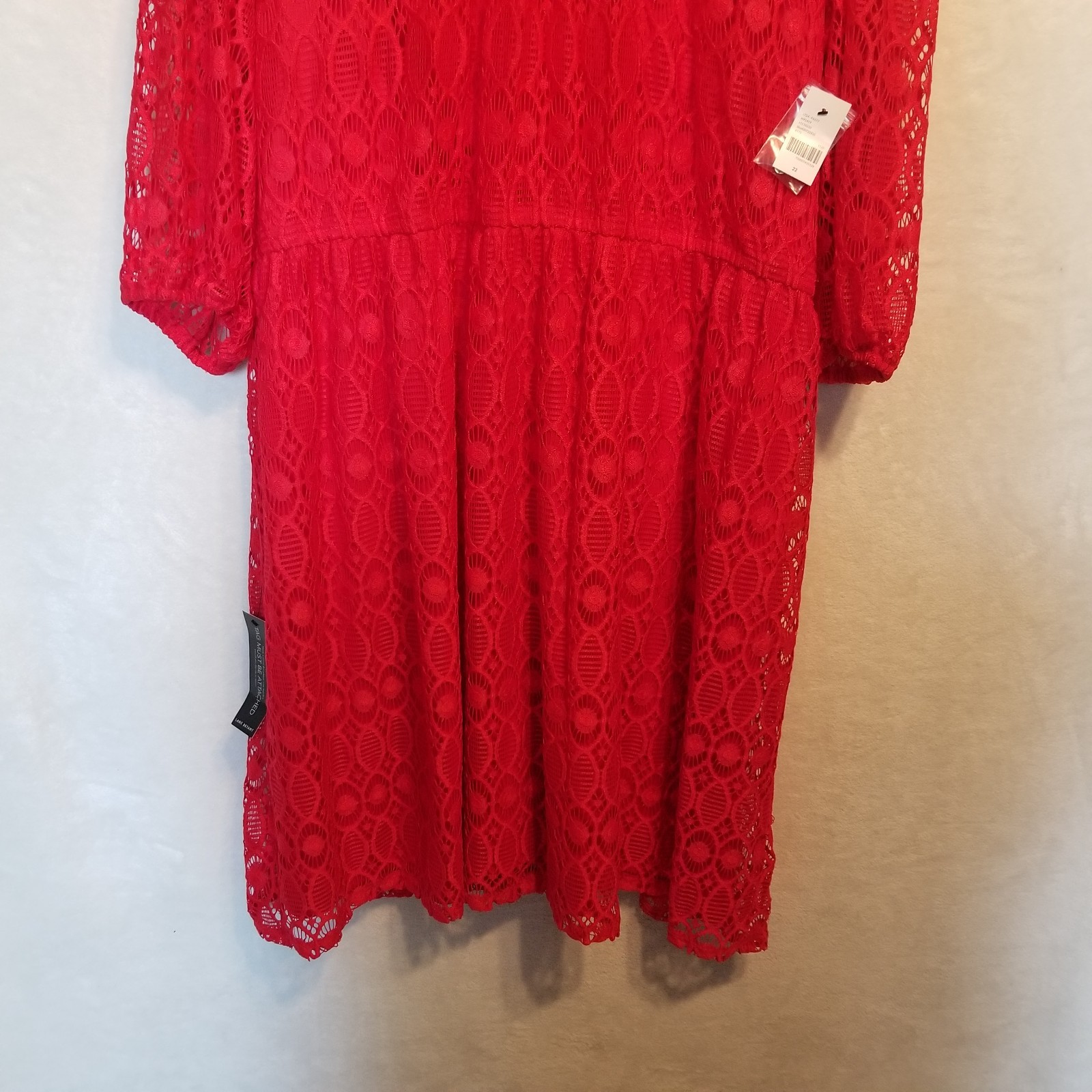 Lane Bryant 22 Dress Red Lace Lined Elastic Waist Holiday Classic Whimsy Classic
