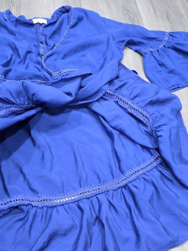 Laraethnics wrap flutter midi dress flare babydoll preppy Royal Blue S/M A006176