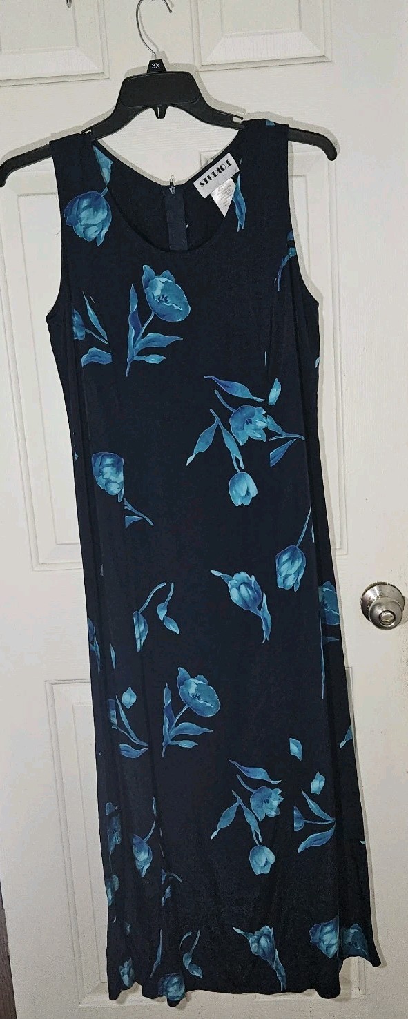 Vintage 90’s Y2K Studio I Size 12 Sleeveless Maxi Dress Navy Blue Floral
