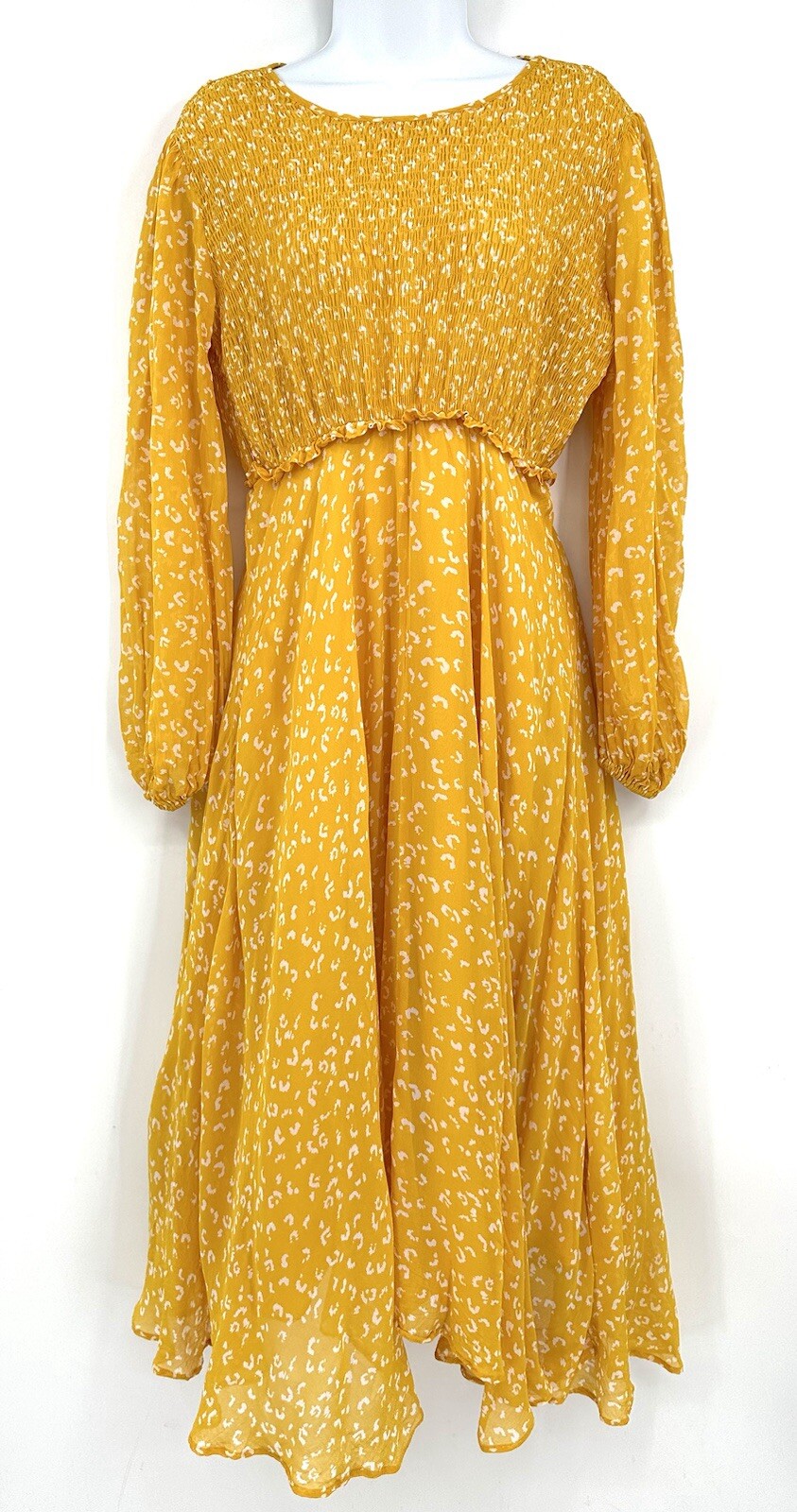 Ghost London Margaux Leopard-Print Dress Sun Yellow Midi Dress Size XS