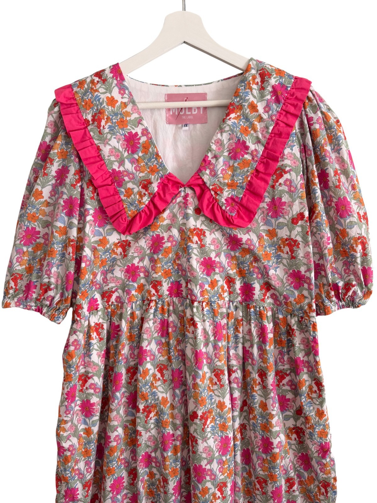 Molby the Label Bertie Maxi Dress Wildflower Floral Smock Collar UK 14 US 10