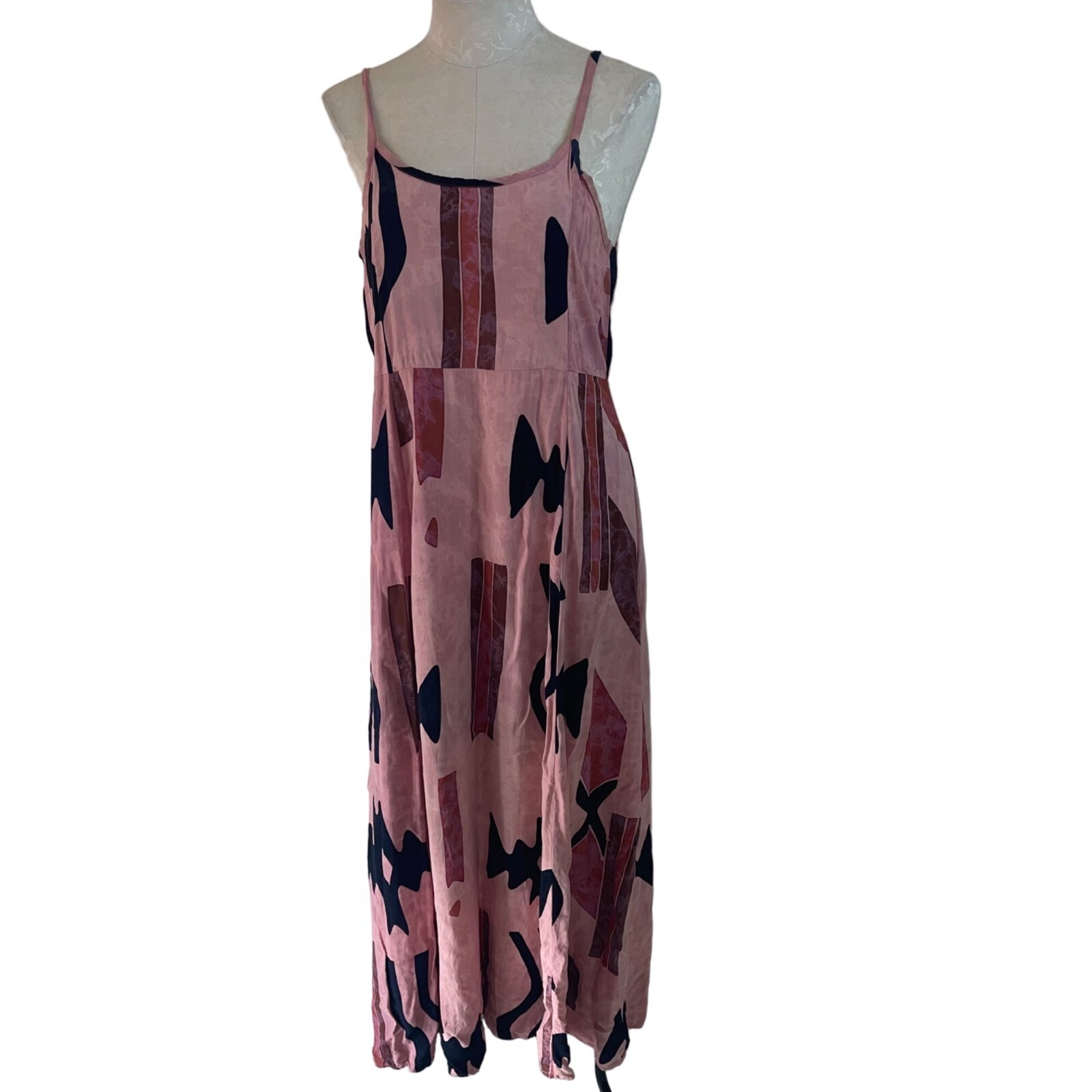 OK Mike Tank Dress Vintage Maxi Womens Size Large Pink Bali Sleeveless Retro