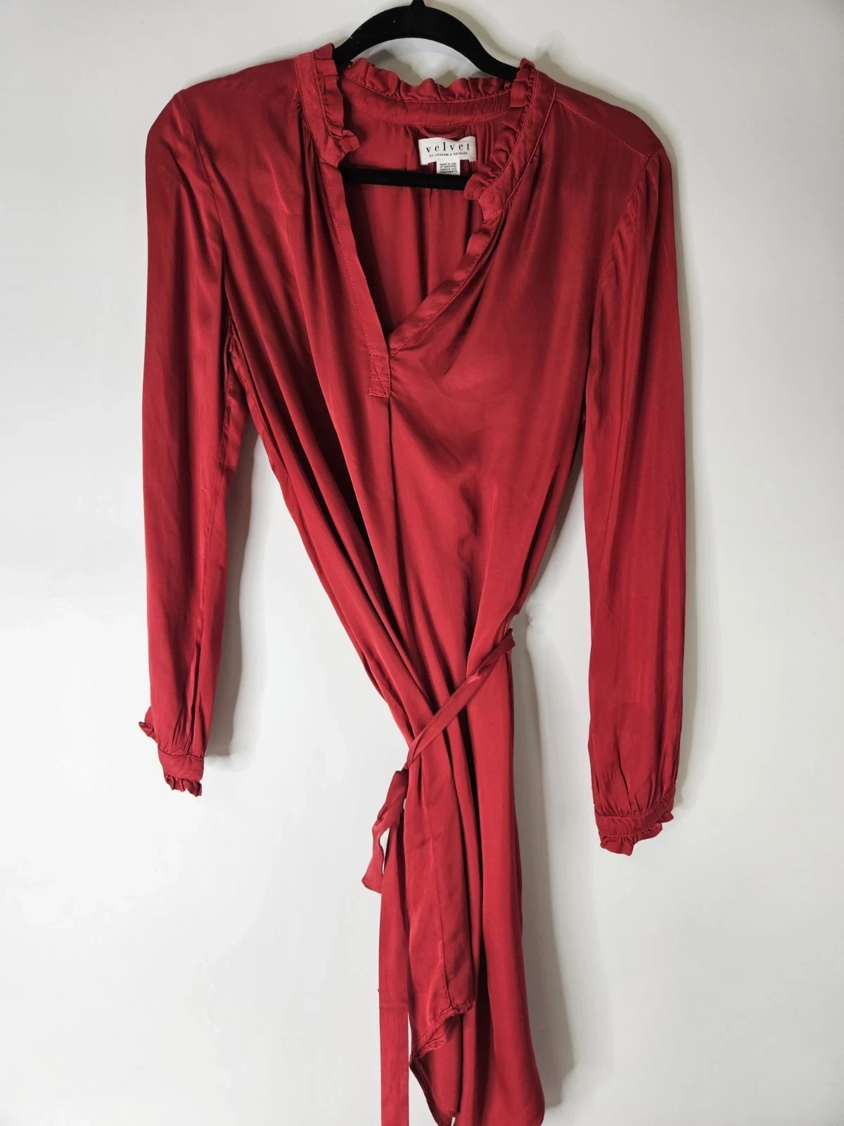 Velvet By Graham & Spencer Dress Womens XS Red Tie Waist Viscose Mini Casual