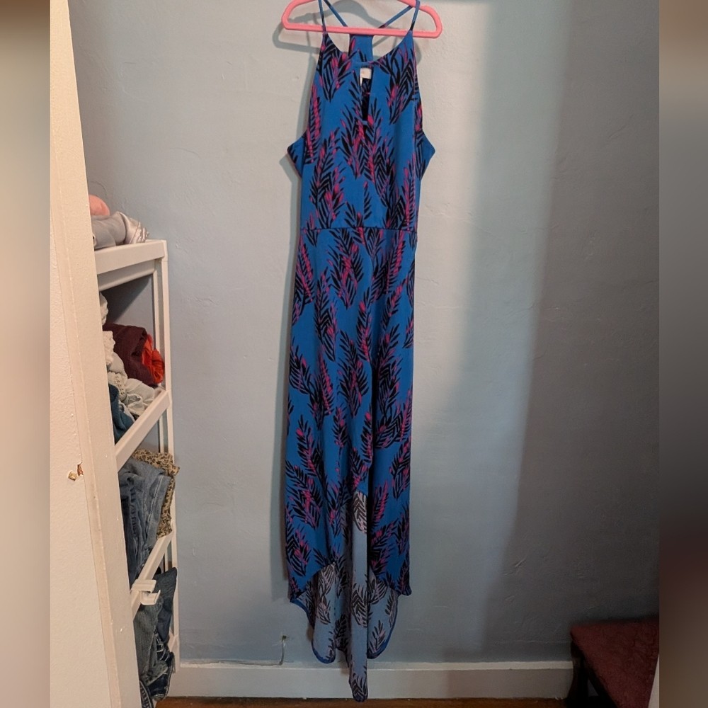 Candies Vintage 90s Blue Colorful Fern High Low Halter High Low Sundress Small