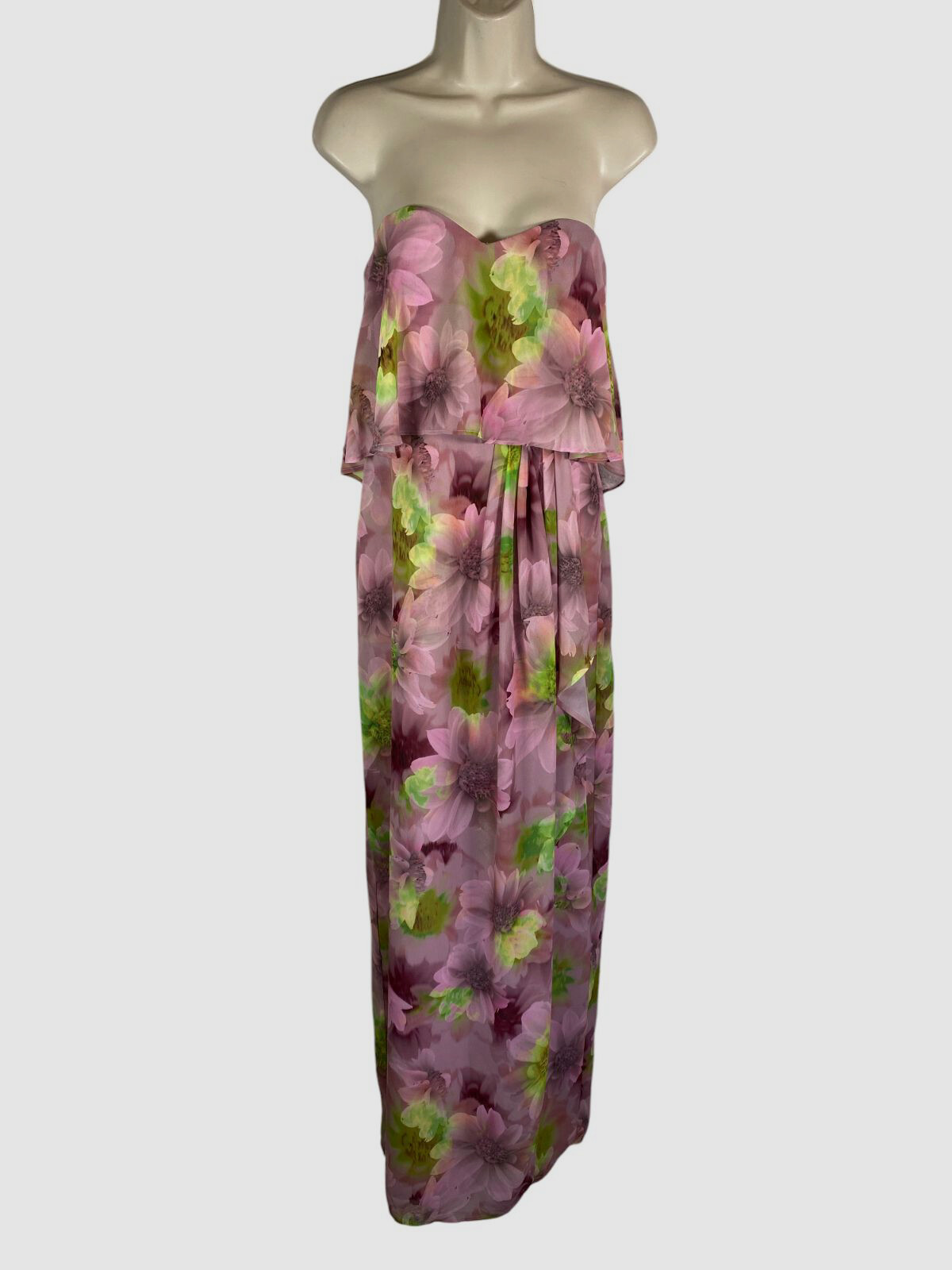 JEWEL BADGLEY MISCHKA Women Pink Floral Popover Strapless Gown Dress Size 10