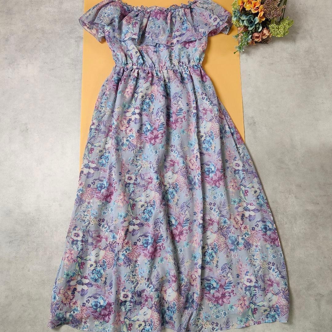 L’EST ROSE Floral Off Shoulder Maxi Dress Lavender Cottagecore Fairy Kei Japan