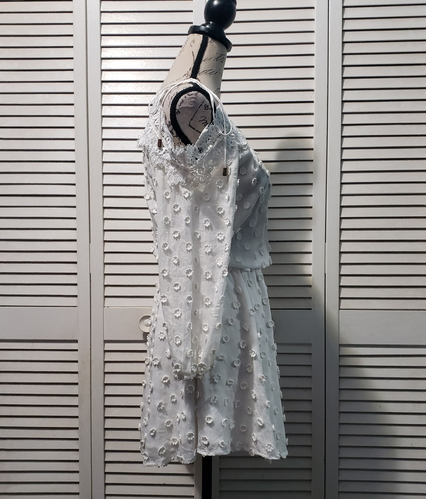 Karina Grimaldi Fleur Voile Blouson Mini Dress Women’s XS White Off Shoulder