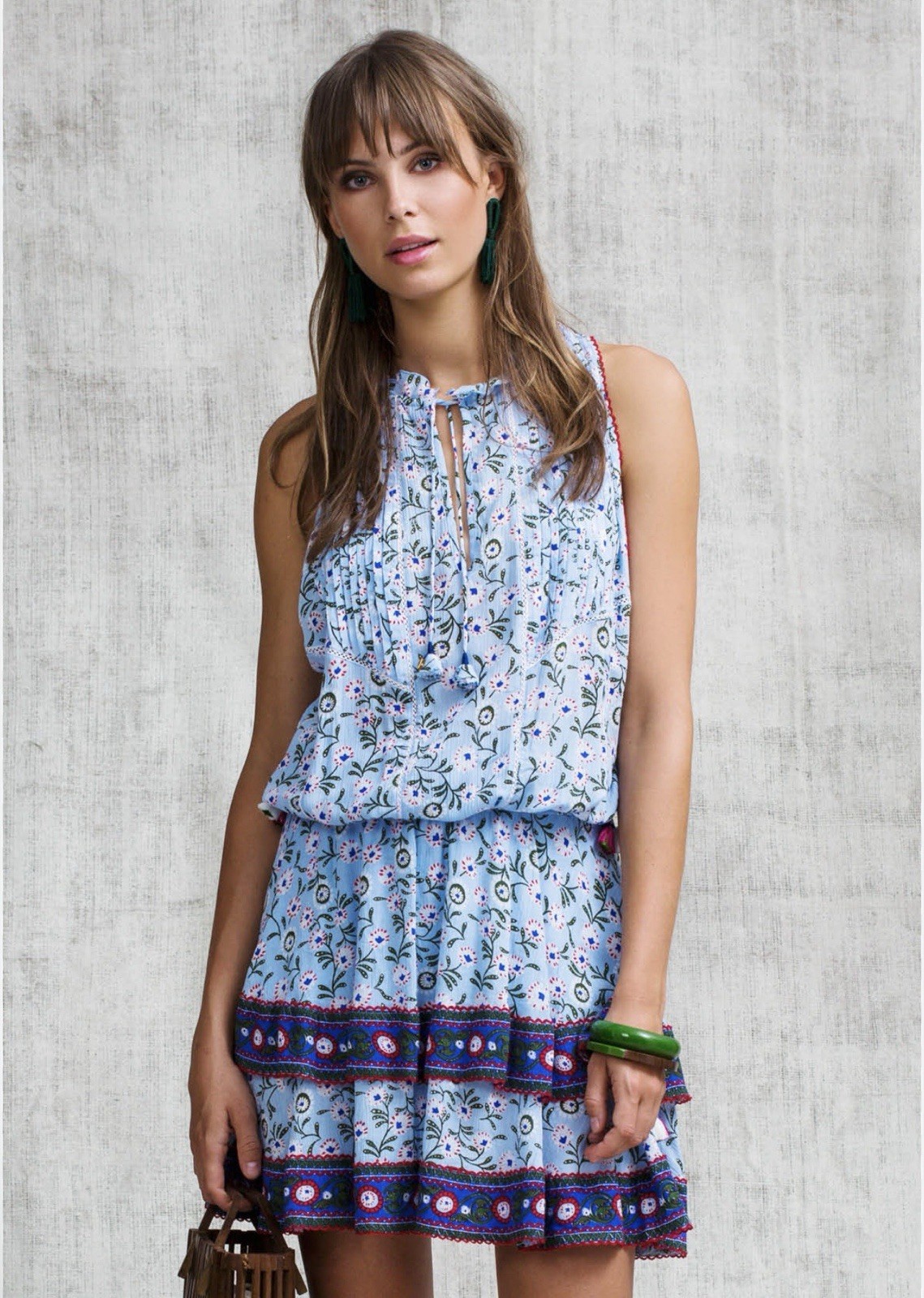 Poupette St. Barth Amora Blue Floral Mini Dress M NWOT