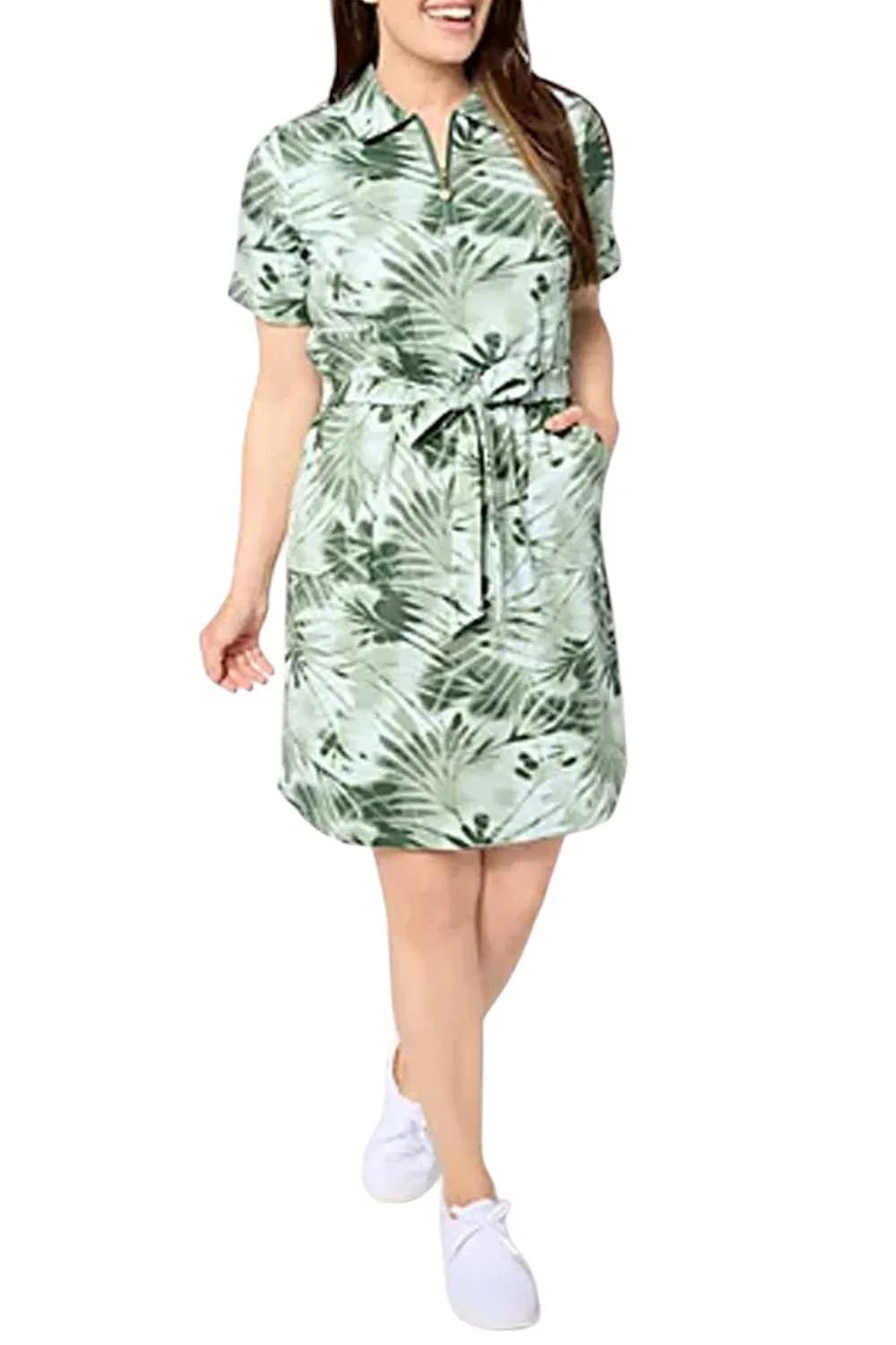 Sport Savvy Women’s French Terry Zip Front Dress Olive Floral
