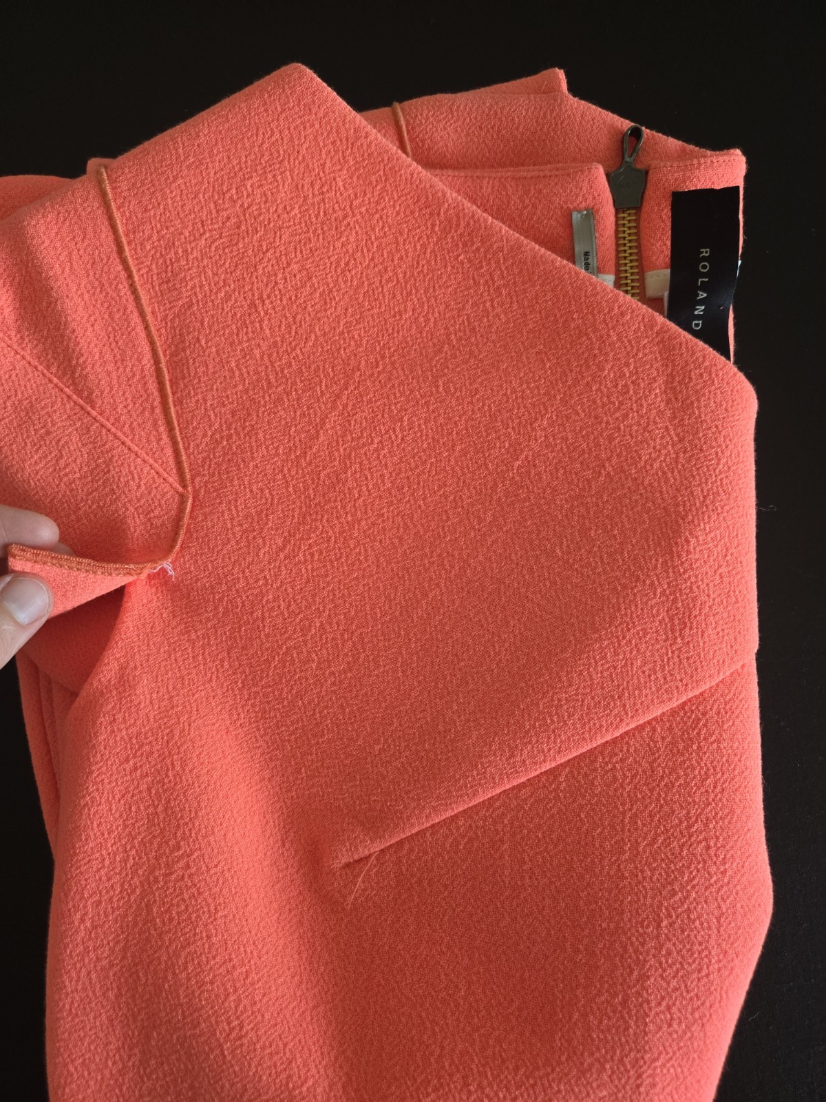 Roland Mouret Asymmetric Crepe Sheath Dress Coral Pink Orange Zip US 6 UK 10
