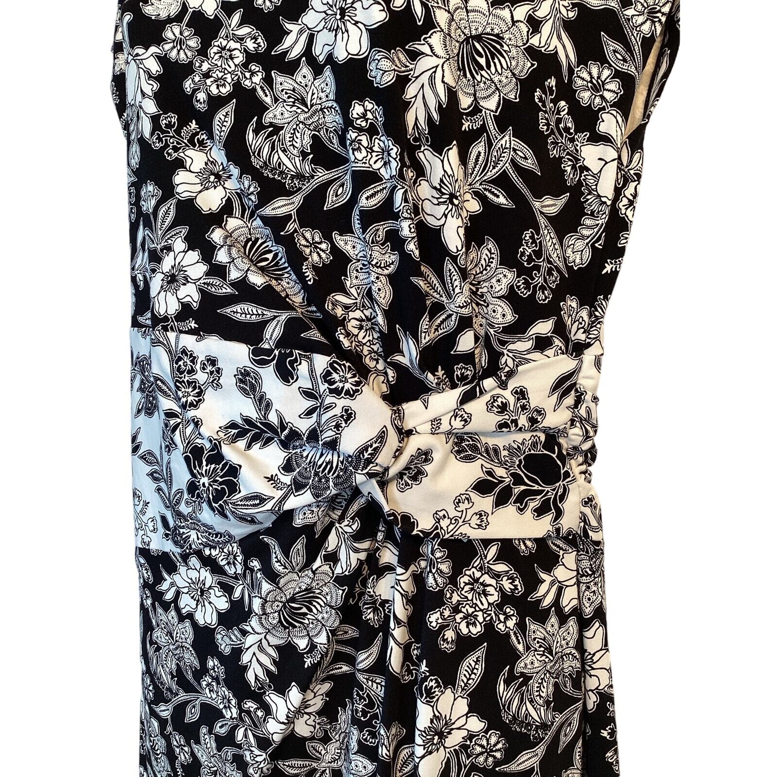 Lands End Knee Length Floral Pull Over Knit Sheath Dress Black White 10 or M