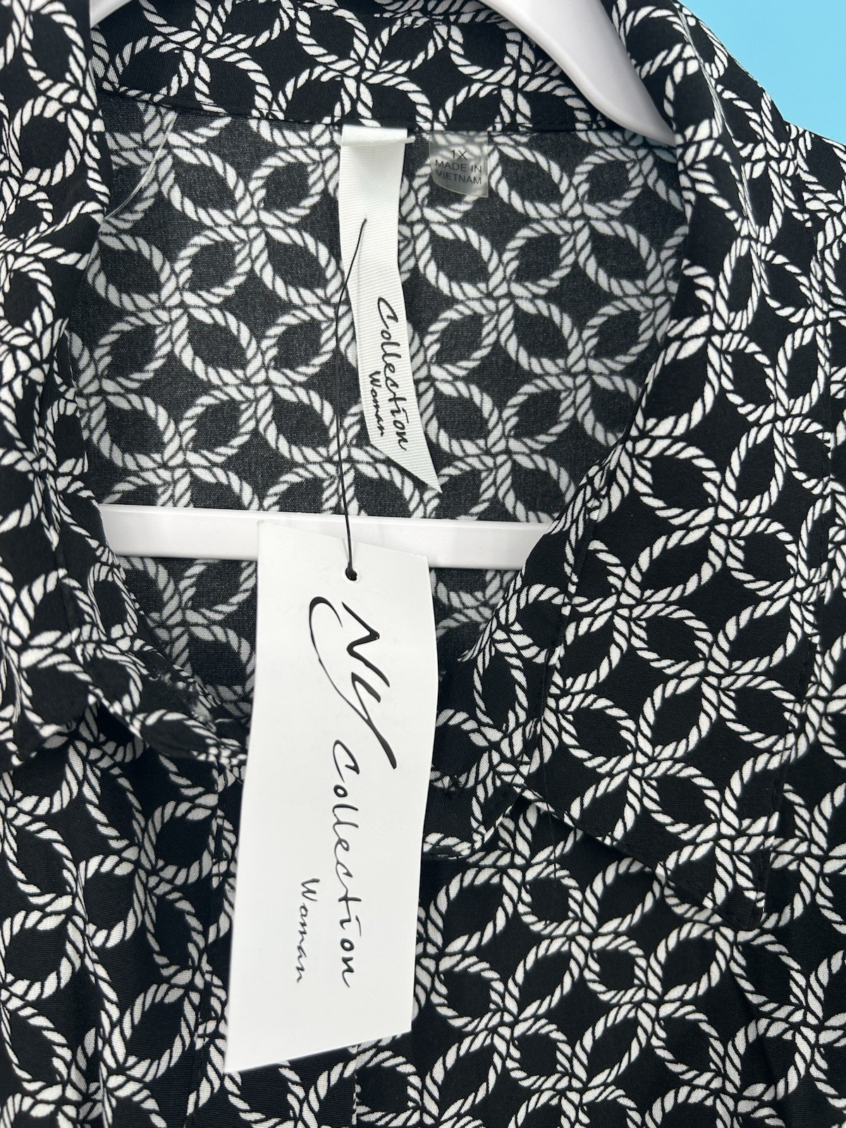 NY Collection Black Print Casual Shirt Dress With Belt 1X
