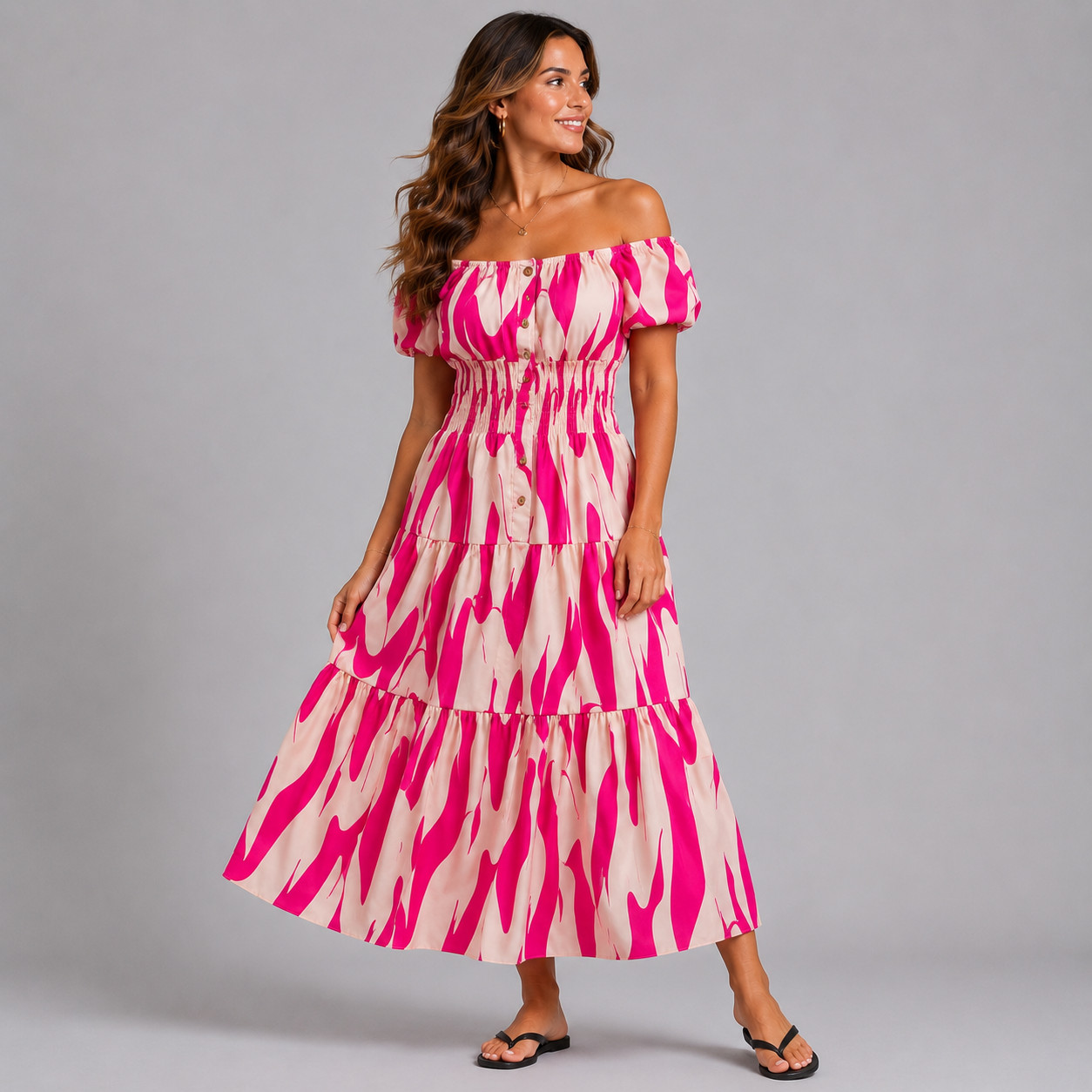 ROCKTHOSECURVES WOMENS Abstract Print Bardot Maxi Gyspy Dress