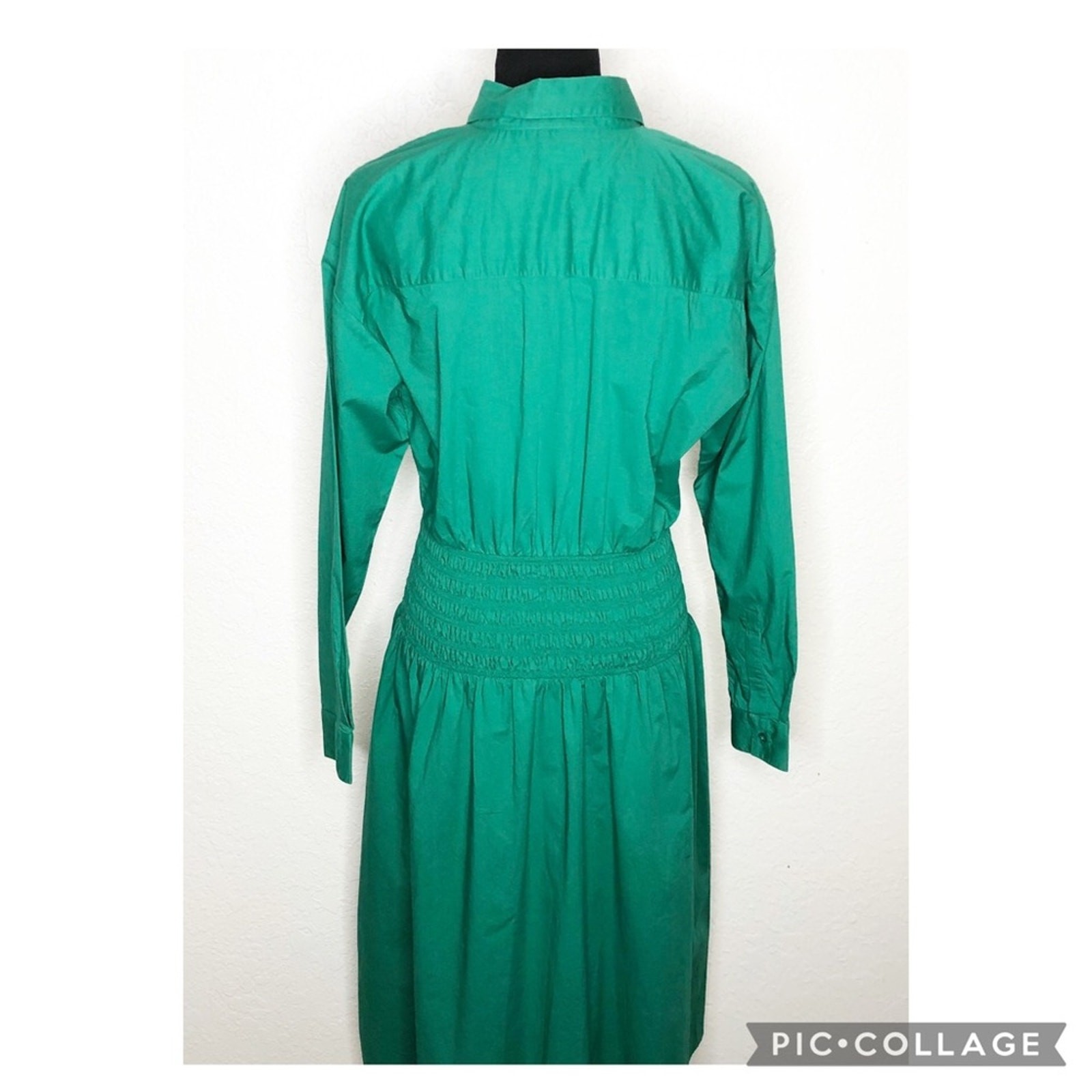 Ann Taylor green smocked waist button down midi shirt dress size 6