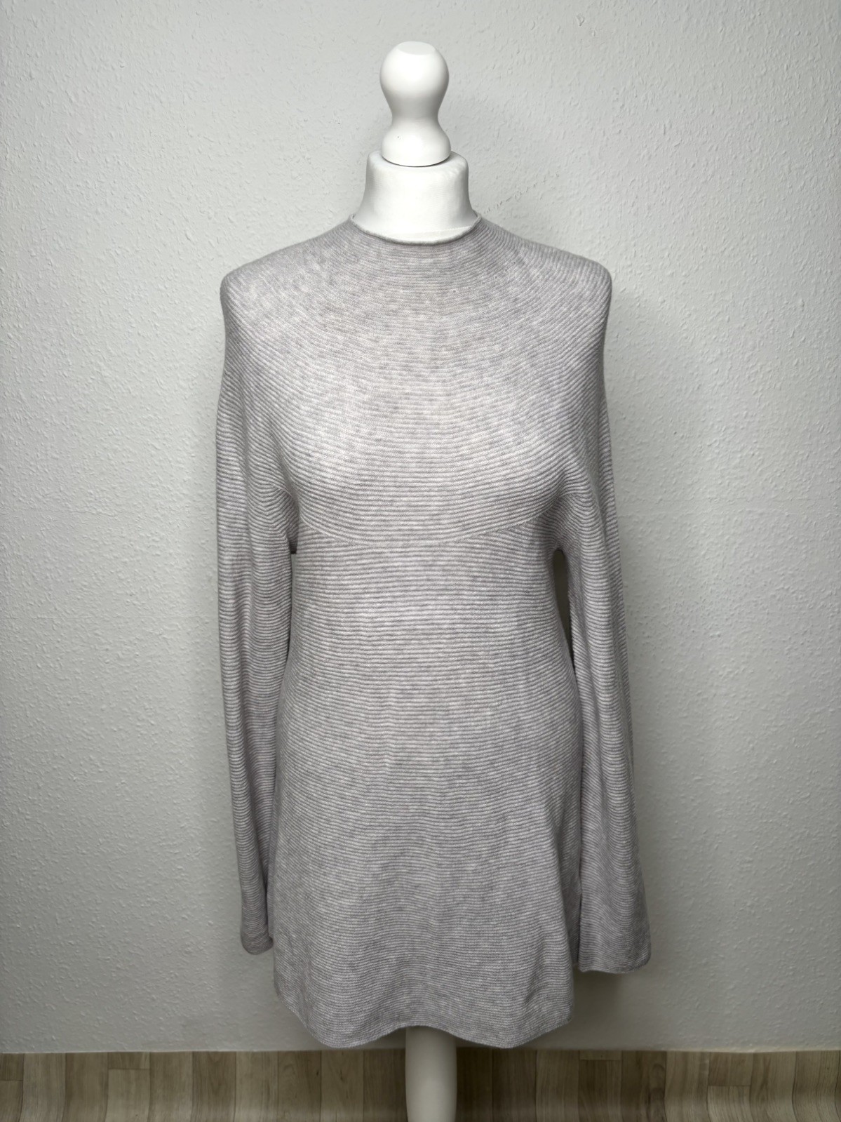 Jigsaw light Grey Wool blend Ribbed Knit jumper dress size M Tunic Sweater