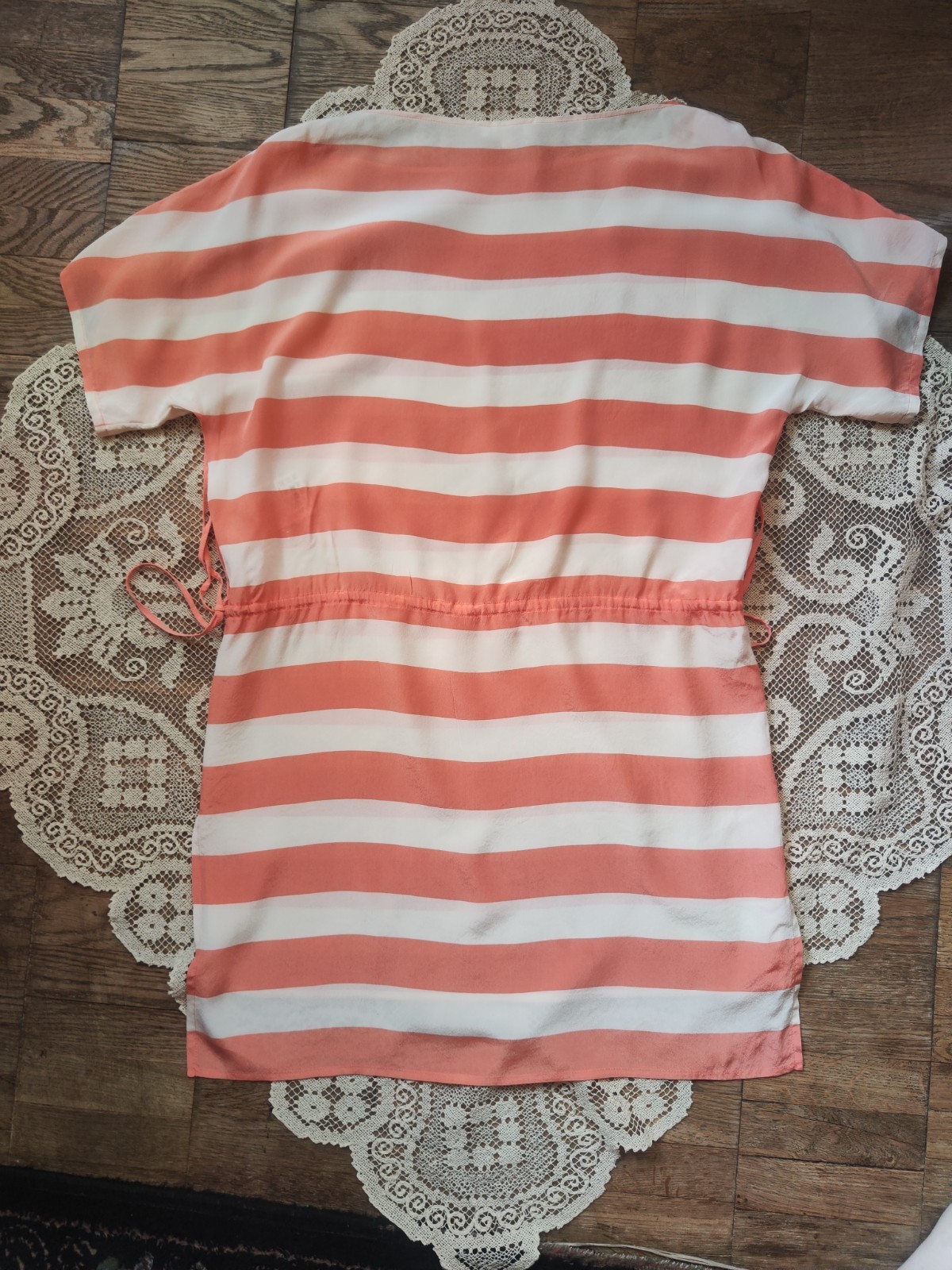 ESCADA Silk Striped Tunic Dress Sz 34 Fits S Pink White Petite Short