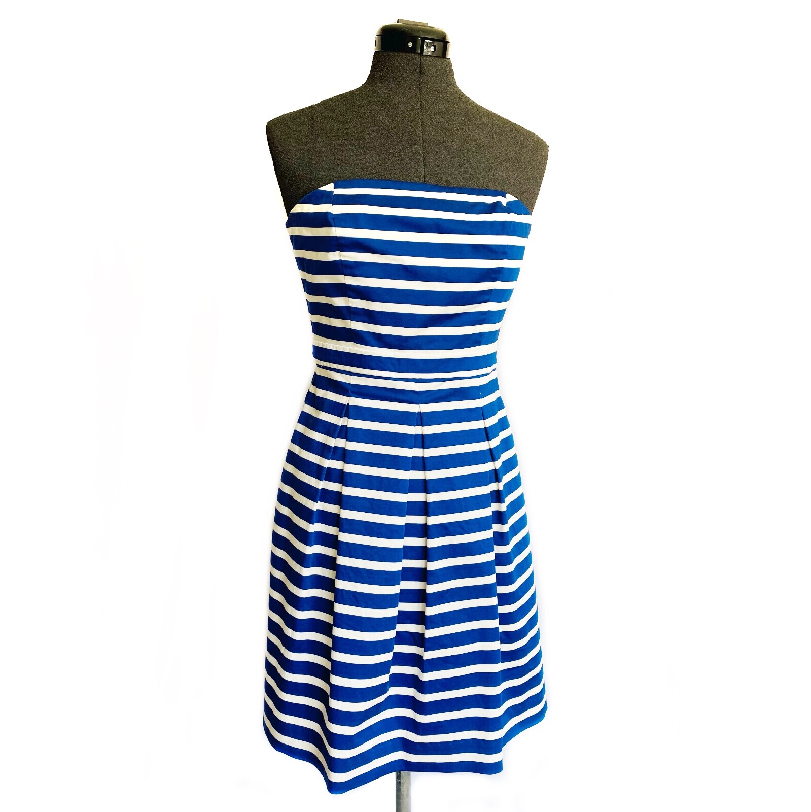 Womens 4 Gap Strapless Dress Blue White Stripe Fit Flare Pleated Skirt Pockets