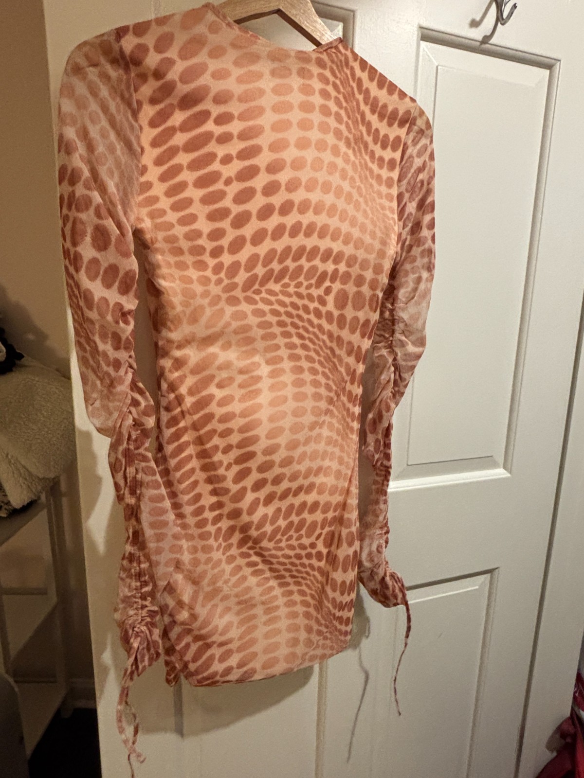 Oh Polly optical illusions mesh dress in pink sand size UK6/US2