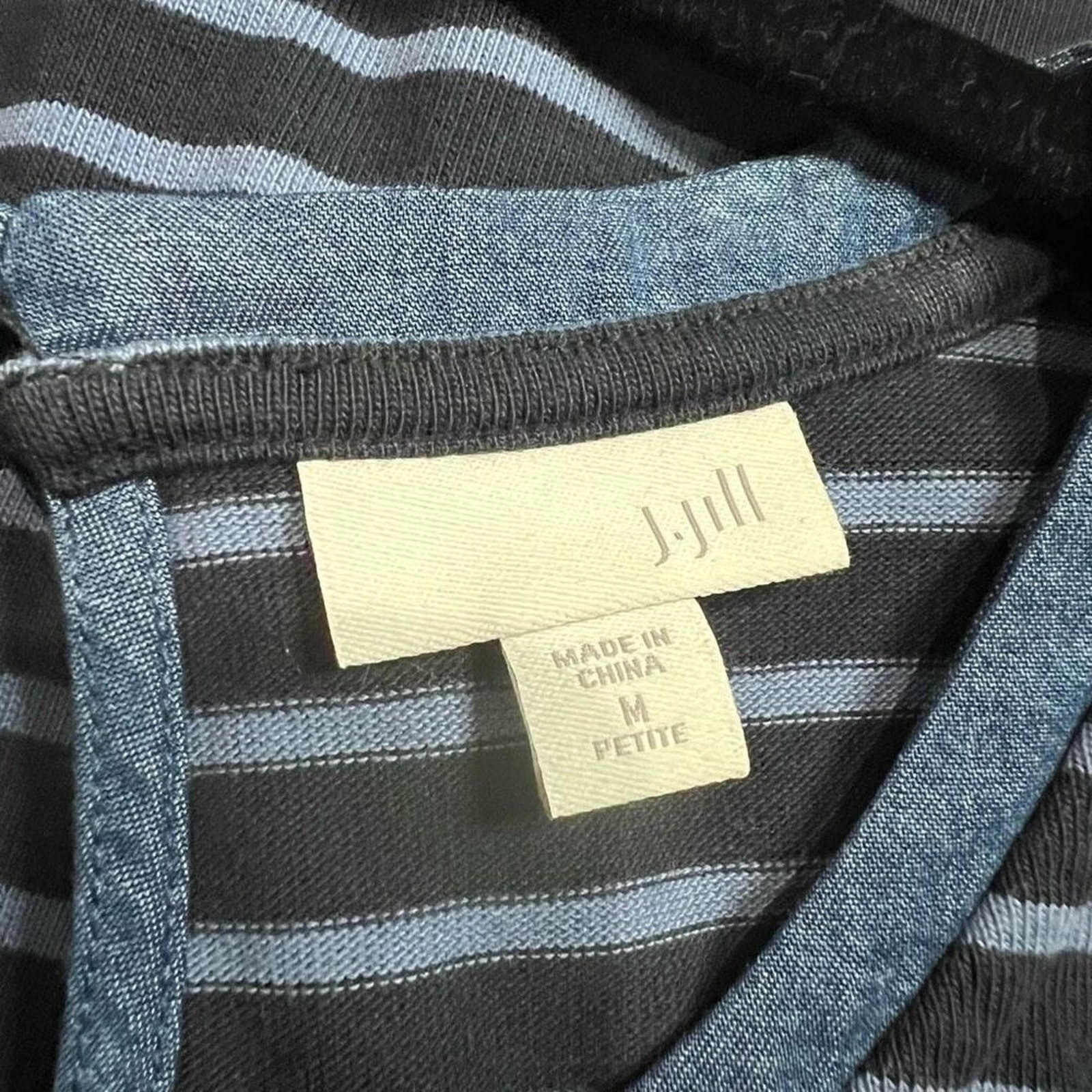 J. Jill Blue Striped Half Sleeve Shift Dress with Chambray Shirt Tail‎ MP Womens