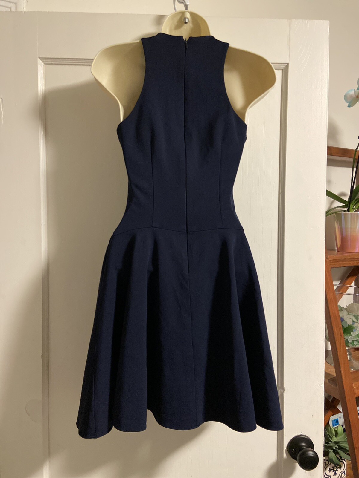CUSHNIE ET OCHS Dress Mini Cutout Chest Navy Size 2 EUC Made In USA