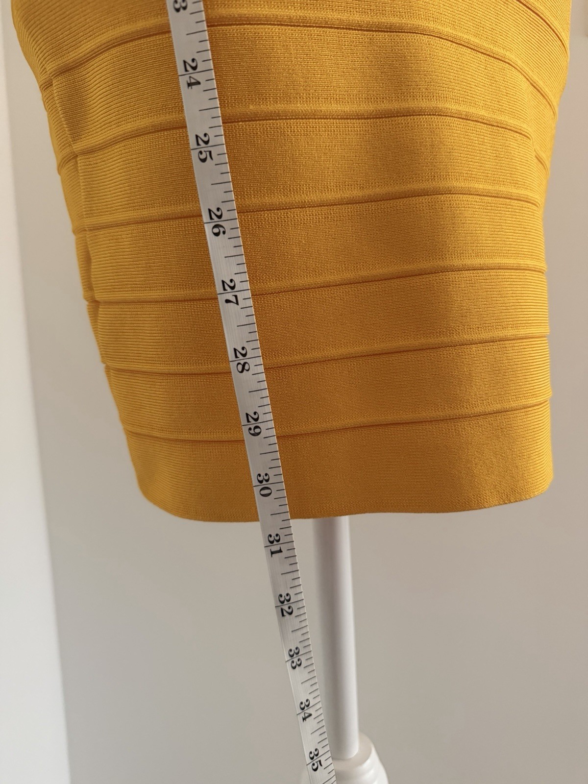 Yellow Solid Bandage Bodycon Knee Length Dress V-Neck Strappy Sleeve Zip Size S
