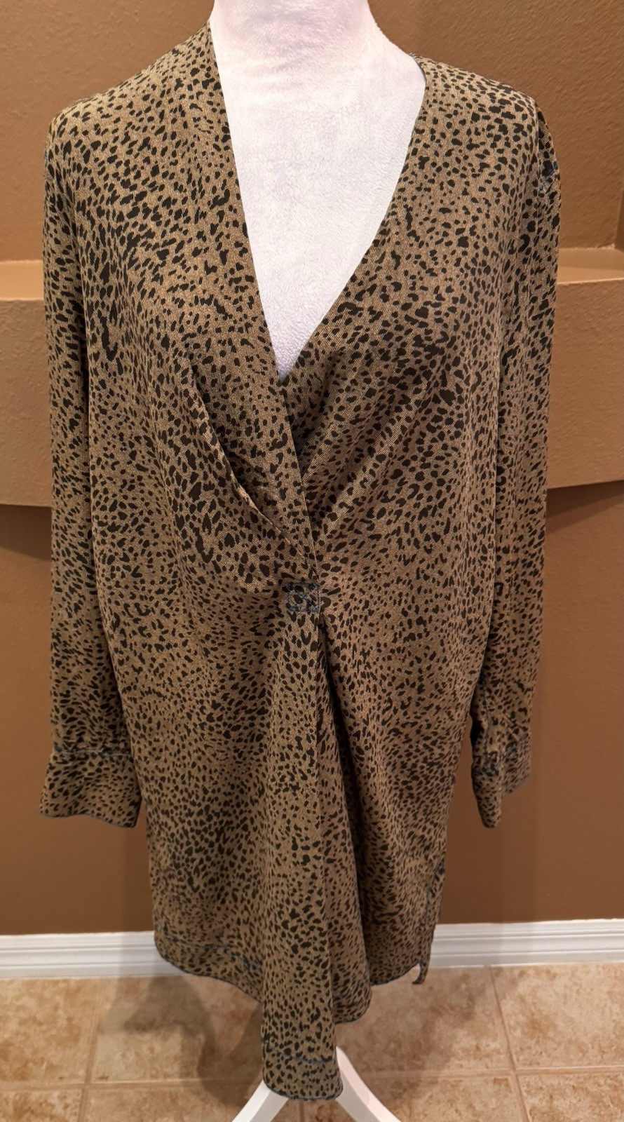 Rag & Bone Shields Slip Mini Dress Tan Drape 100% SILK Animal Print Size L