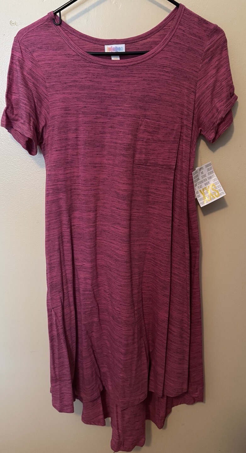 NWT LULAROE Raspberry Gray Heathered PINK CARLY DRESS XXS