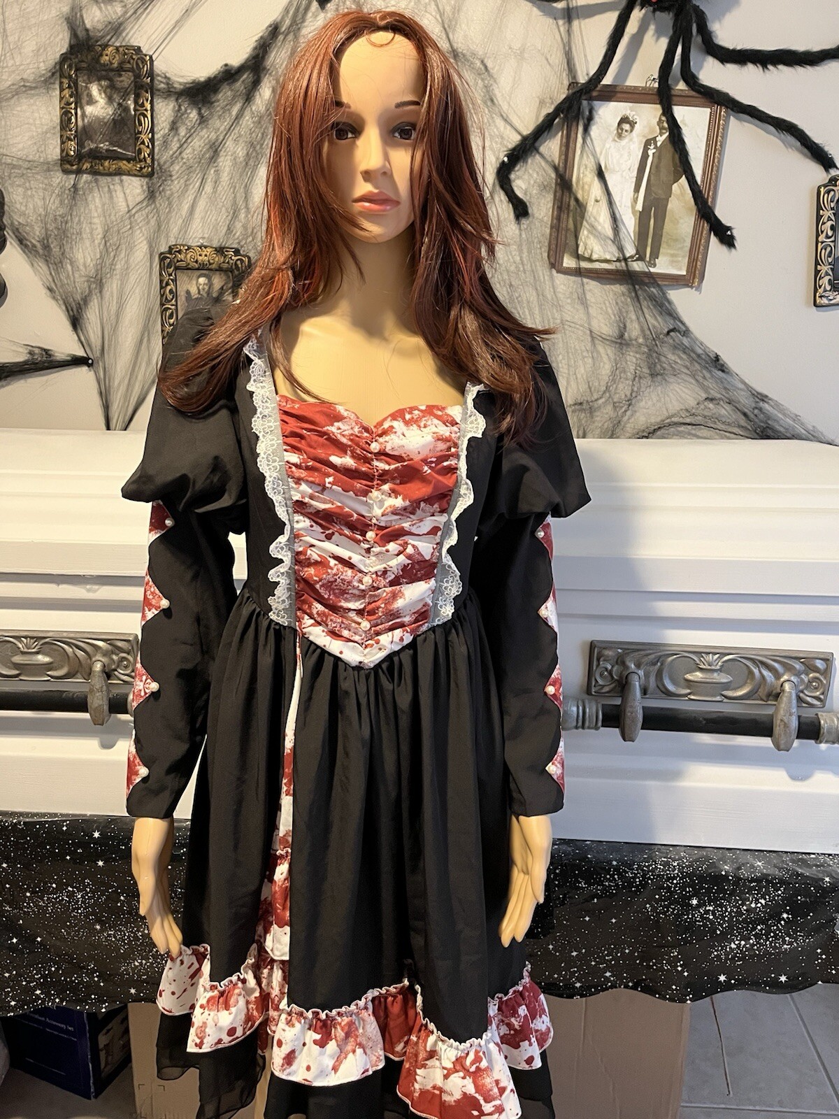Women Lg.10/12 Halloween Bloody Print Casual Party Low Cut Sexy Dress