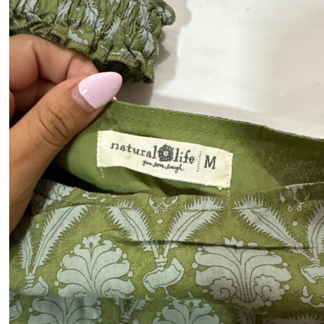 Natural Life Women’s Medium Adele Midi Dress Green Floral Boho Ethereal Girly