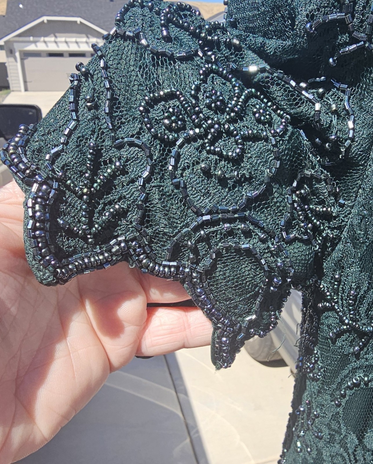 Vintage Brilliante By J.A. 80’s Glam Sequin Lace Green Beaded Dress Sz LP