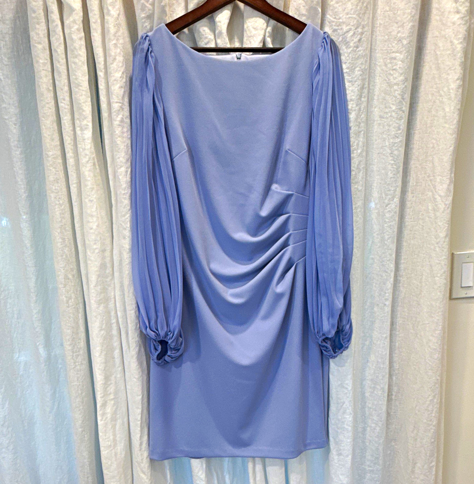 Jessica Howard Lavender/Periwinkle Sheath Dress Pleated Long Sleeve 16