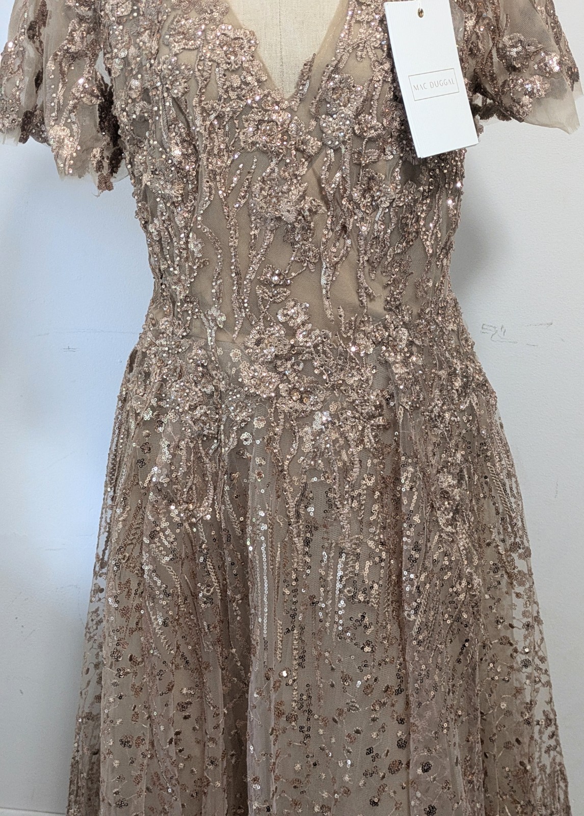 Mac Duggal Embellished Butterfly Fit & Flare Tea-Length Dress Size 12 Wedding
