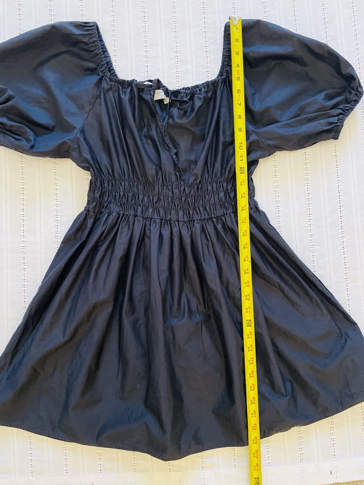 Devotion Twins Puff Sleeve Smocked Cinched Waist Mini Dress. Med. Made In Greece