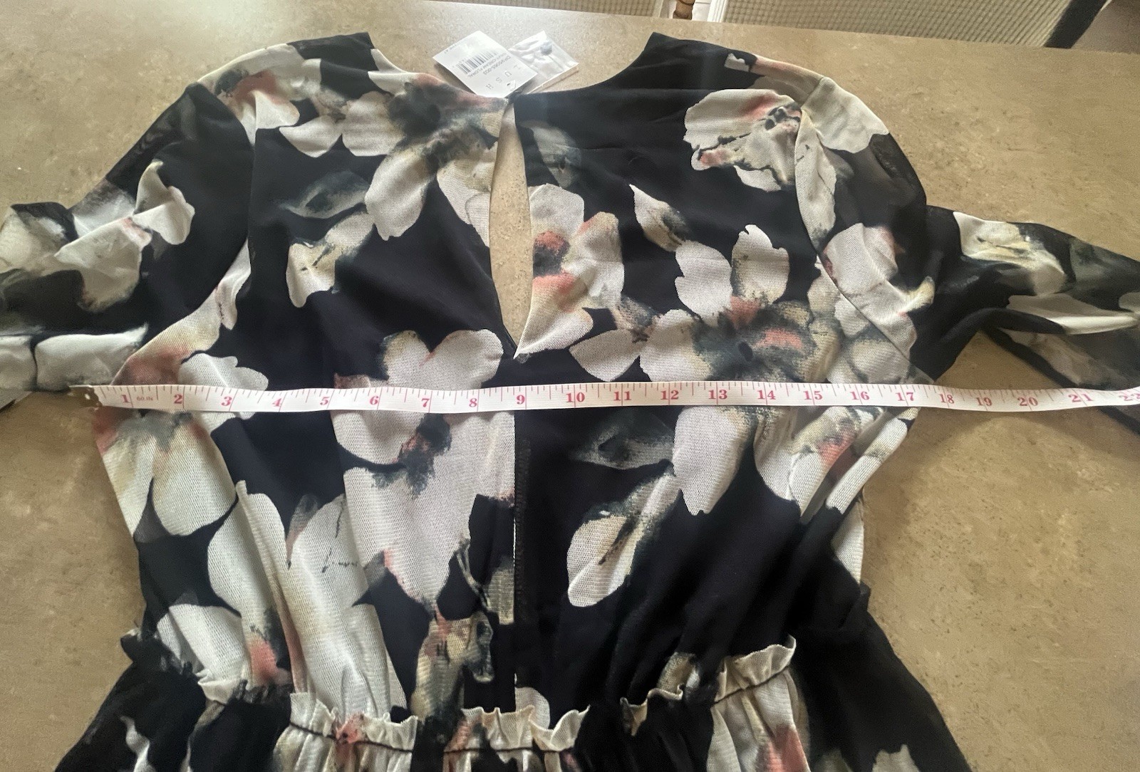 NWT Black Floral Dress – Size Large – A-Line – Sheer Half Sleeves – Lined