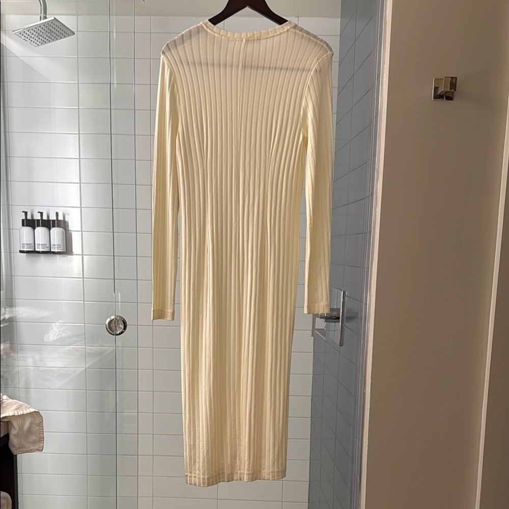 Samsoe Samsoe Jenari Ribbed Knit Eggnog Long Sleeve Sheath Dress Size Large