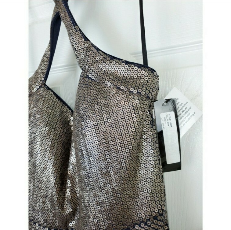 Xscape allower sequin glitter crisscross halter gown maxi dress size 4 brown NWT