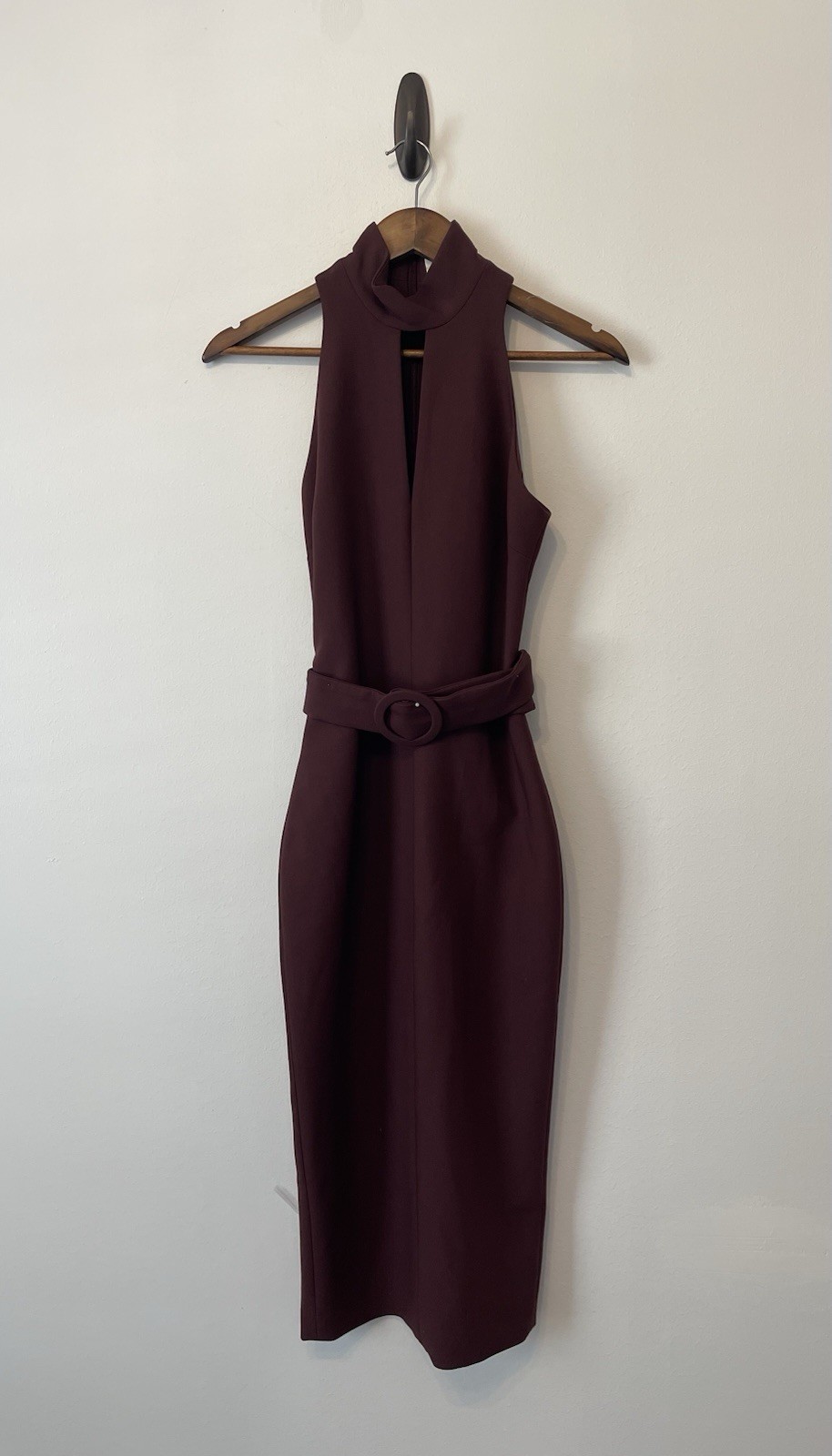 Cinq A Sept Juniper Mock Neck Belted Midi Dress Size 2 Keyhole Wedding Guest