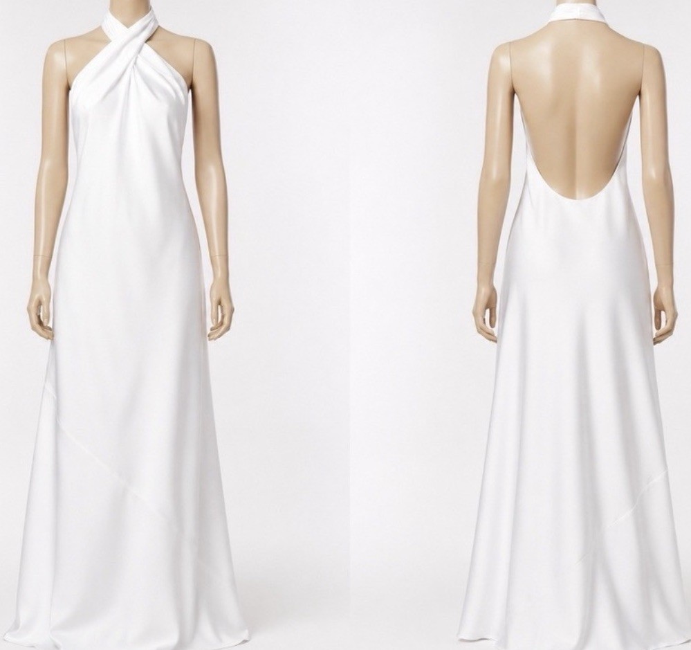 Show Me Your Mumu Jasmine Halter Maxi Dress Womens Medium White Luxe Satin Lined