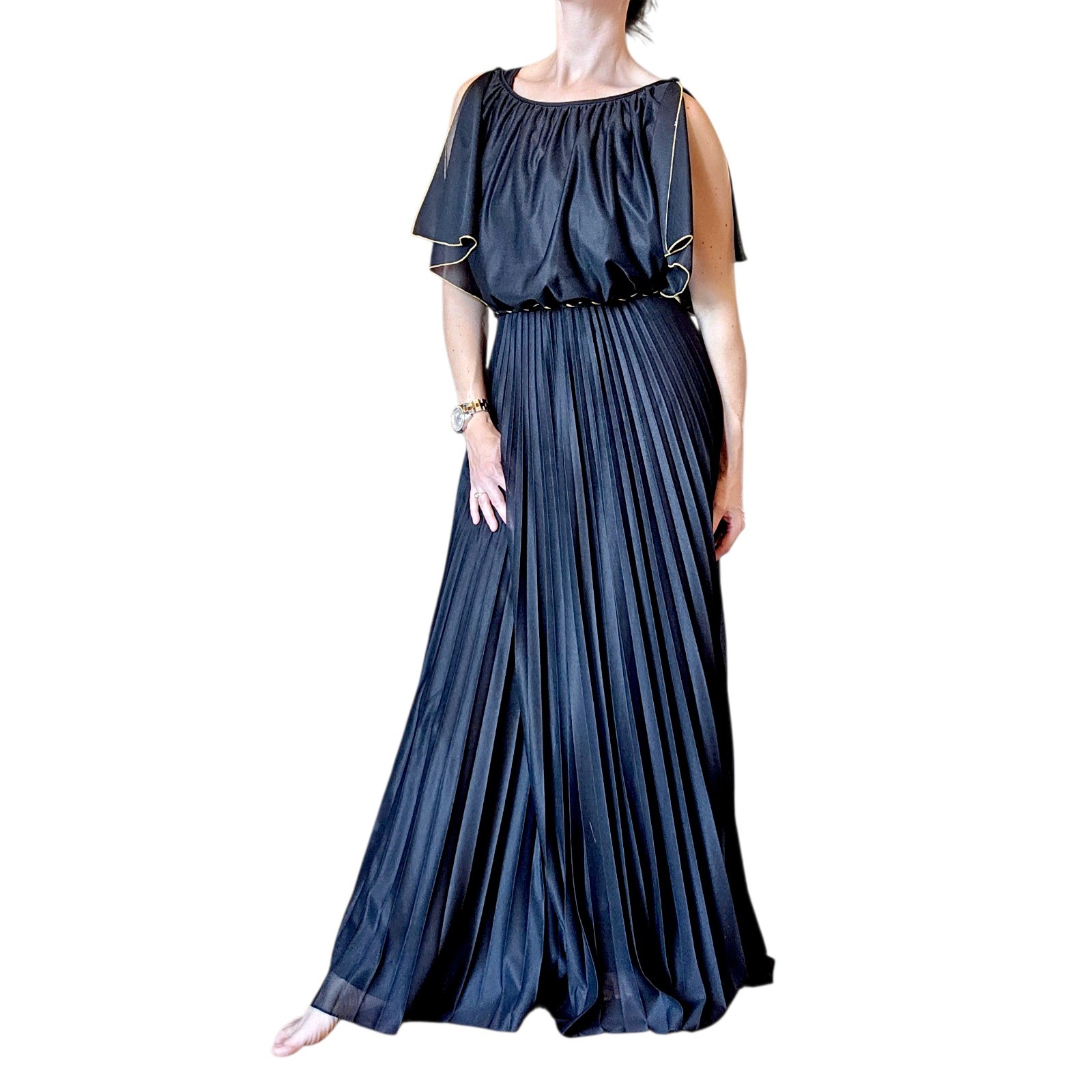 VTG Black Fairy Goddess Long Dress Formal Floor Length Sz 6 Greecian Party Belt