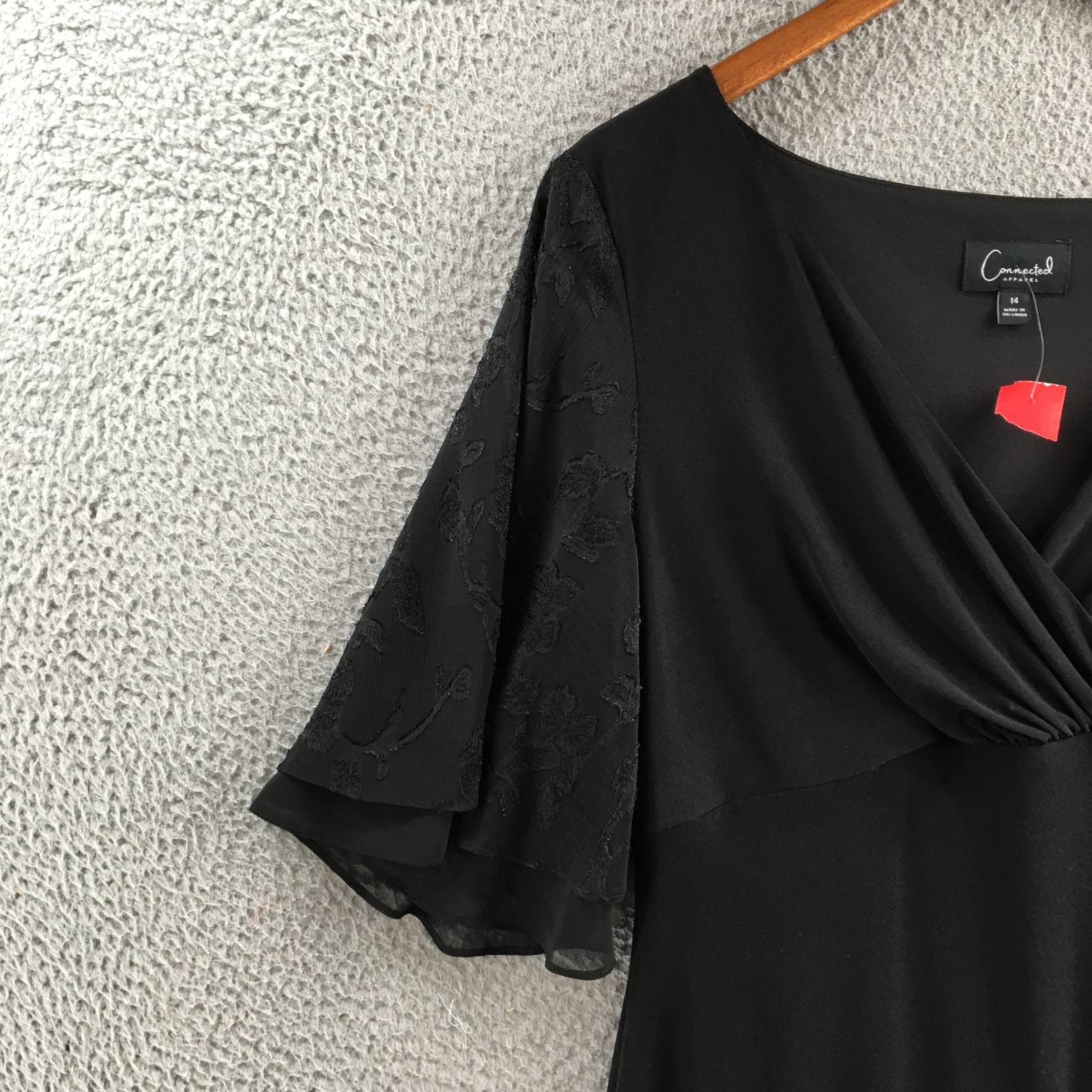 Connected Apparel Flutter Sleeve Sheath Dress Womens 14 Black Short Sleeve NEW