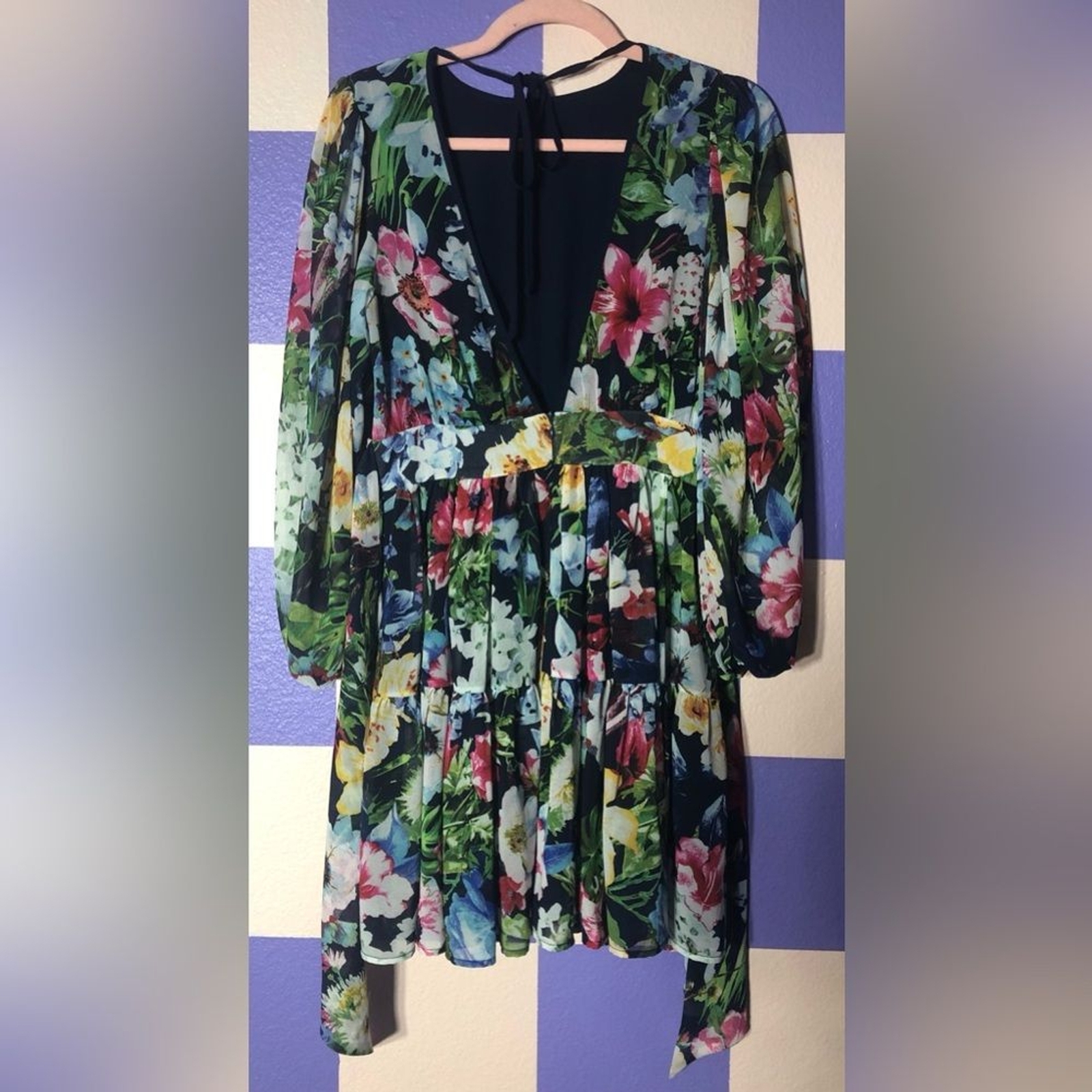 NWT LDT Ink Eden Floral Long Sleeve Open Back Mini Dress with Pockets – Size 4