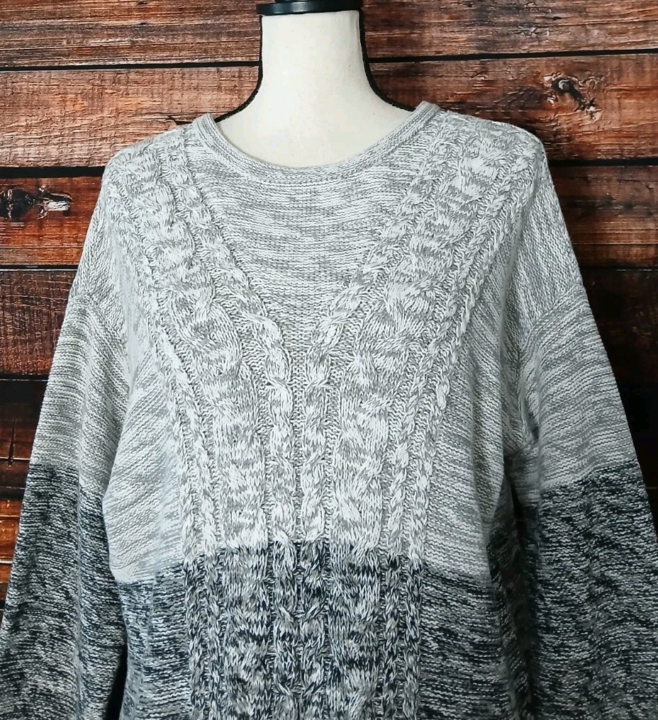 Old Navy Tunic Sweater Dress XL Gray Gradient Colorblock Marled Cable Knit