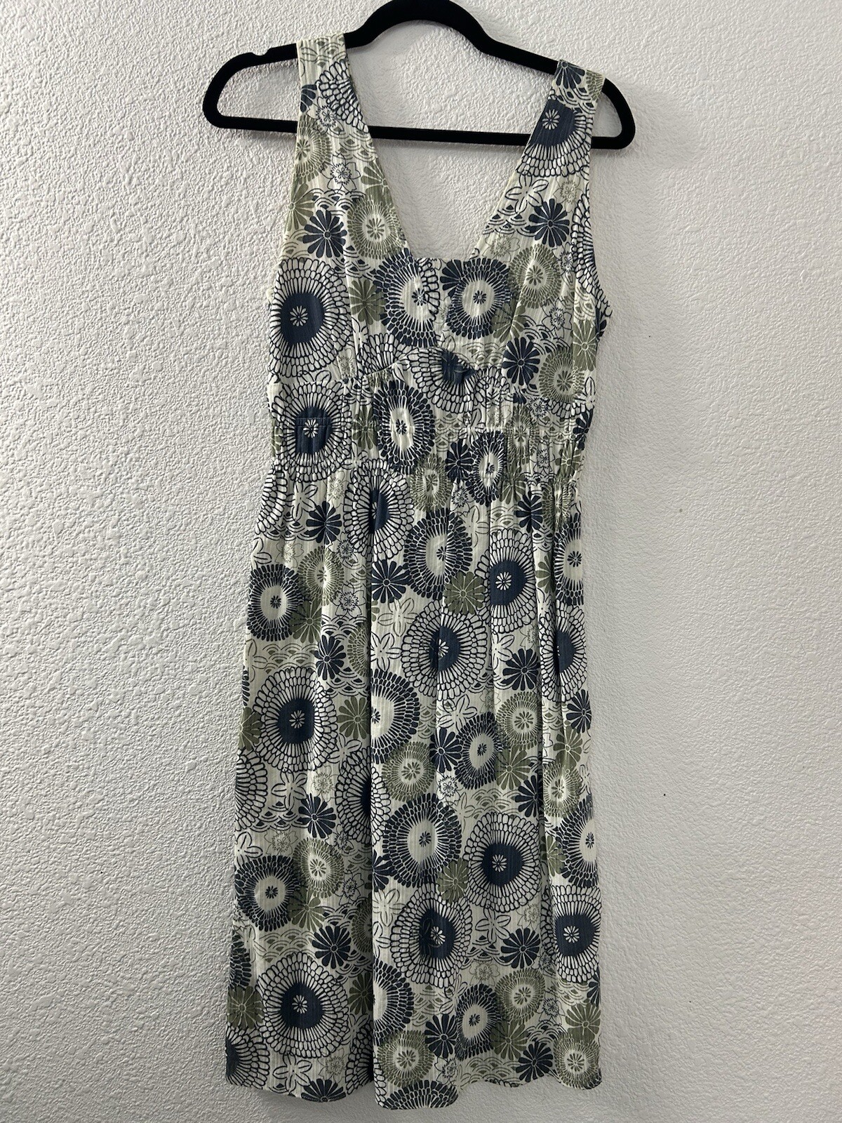 SONOMA Life Style Womens Sz 6 Dress Cotton Green Floral Sundress Lined Gorpcore