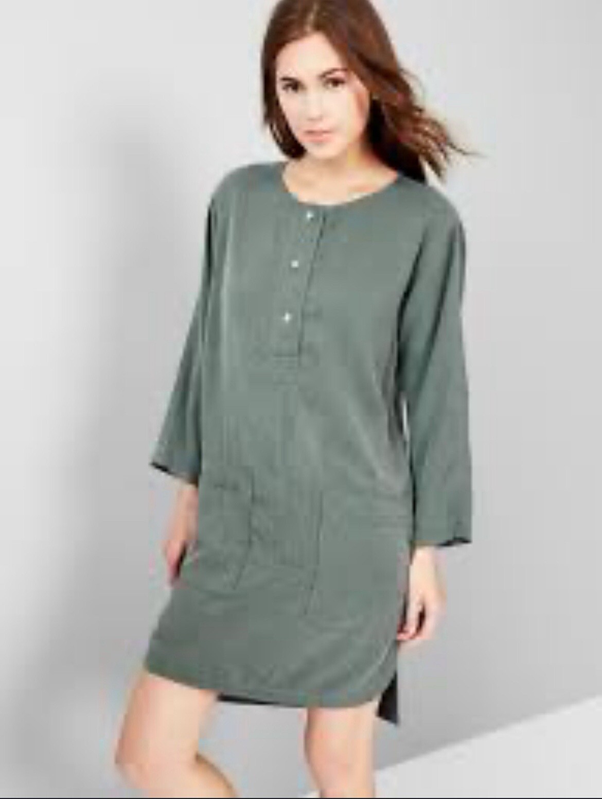 GAP Tencel Shirttail Dress Lightweight Relaxed Fit Pocketed Size L Dark Gray