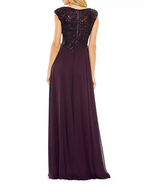 Mac Duggal Aubergine Purple Sequin Empire Waist Pleated Gown Size 16 $598