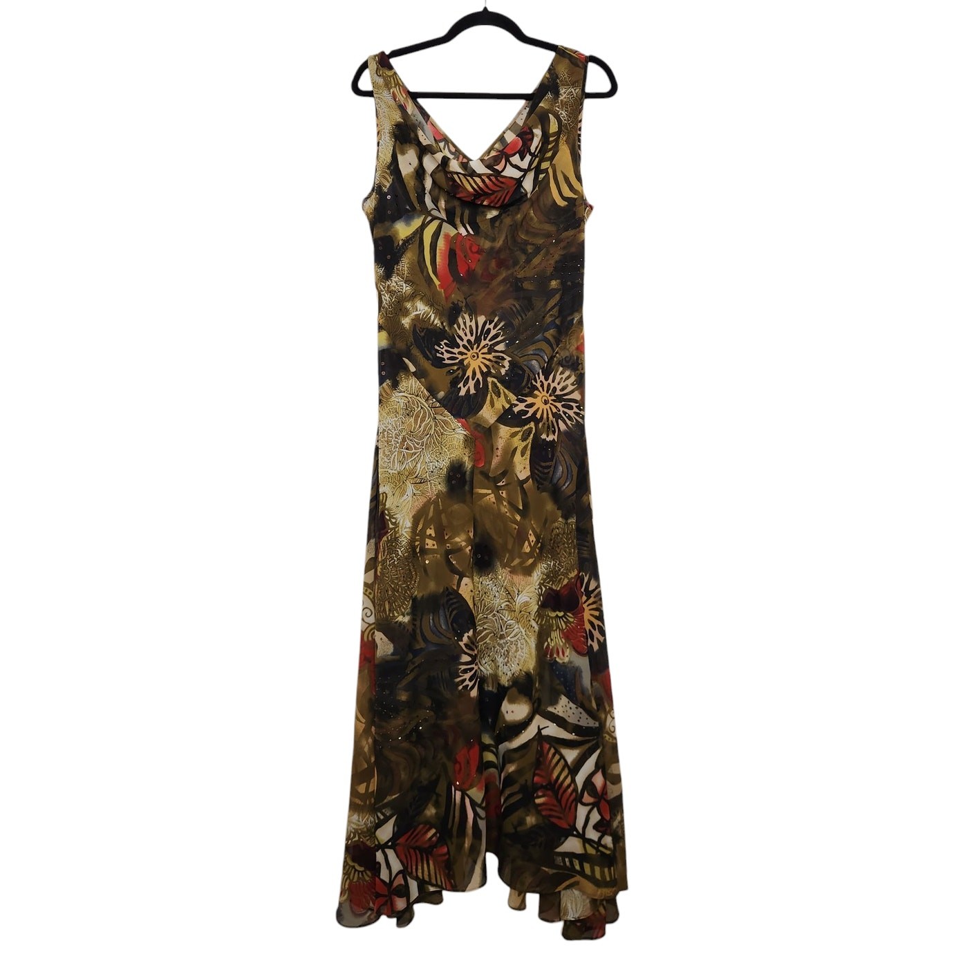 Vintage Sheer Floral Fairy Whimsy Goth Witchy Beaded Sequence Cowl Maxi Dress