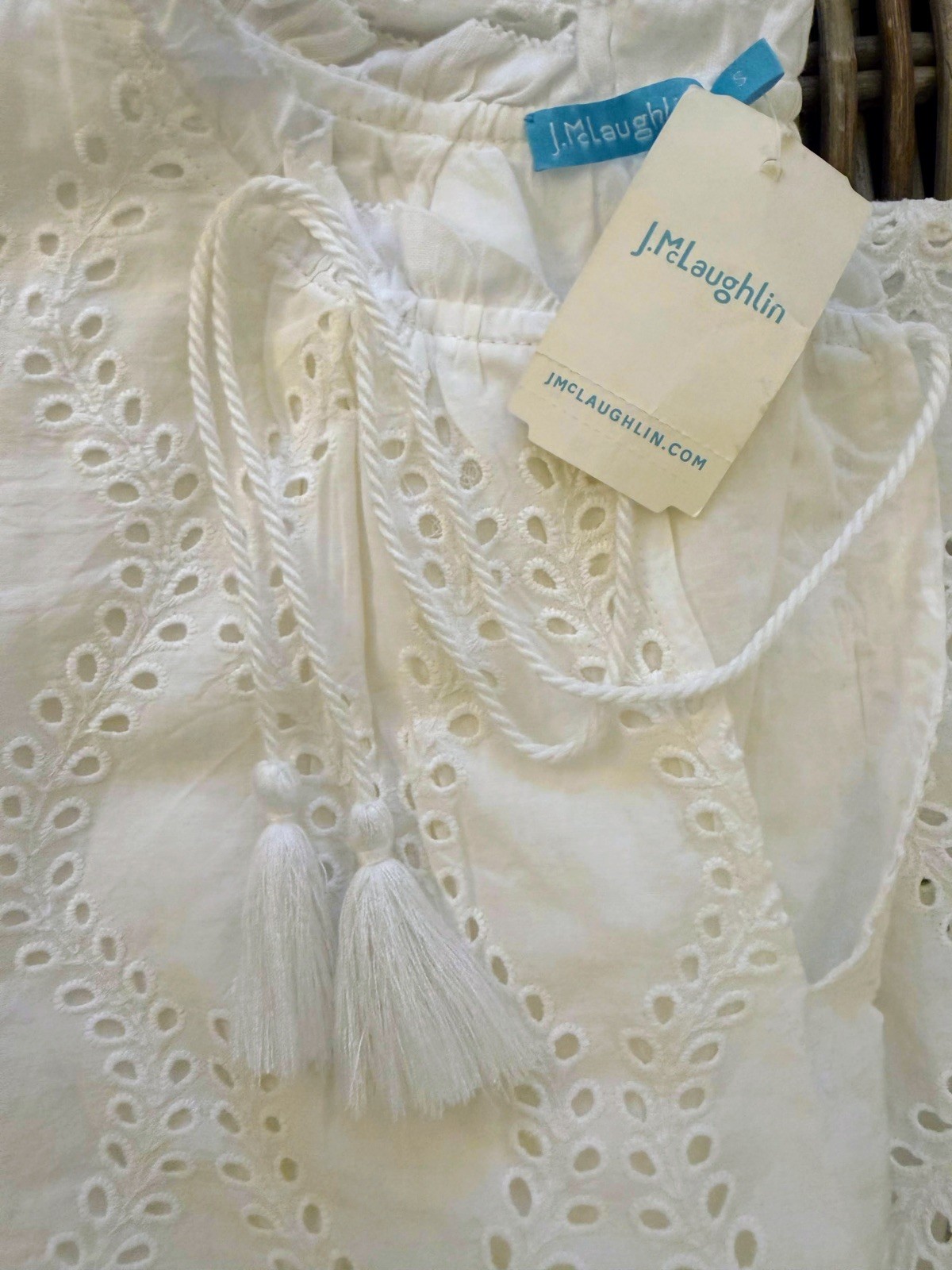 J.McLaughlin Elana White Eyelet Cotton Maxi Dress Flutter Sleeve NWT Size Small