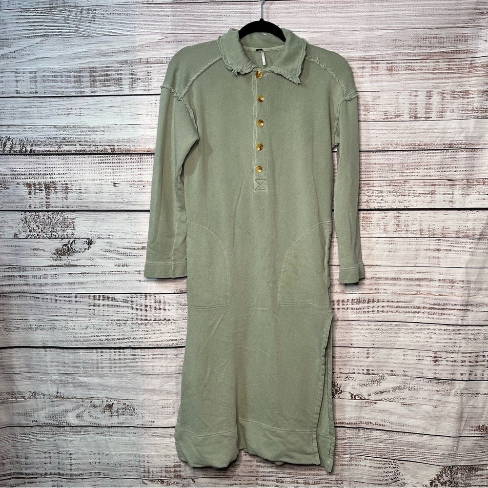 Free People XS On My Way Pullover Sweatshirt Dress Polo Henley Collared *FLAW*