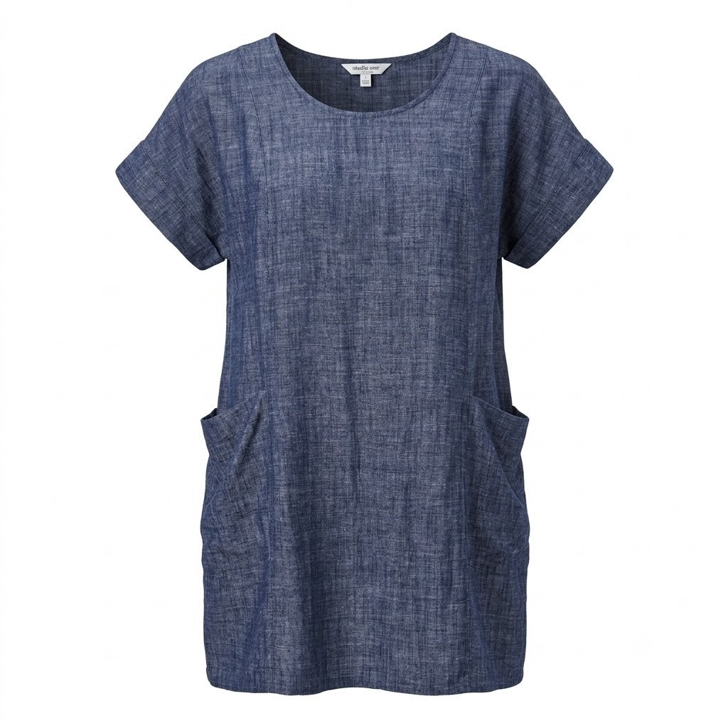 Studio One New York Blue Linen Short Sleeve Pockets Shift Dress Plus 1X – IW